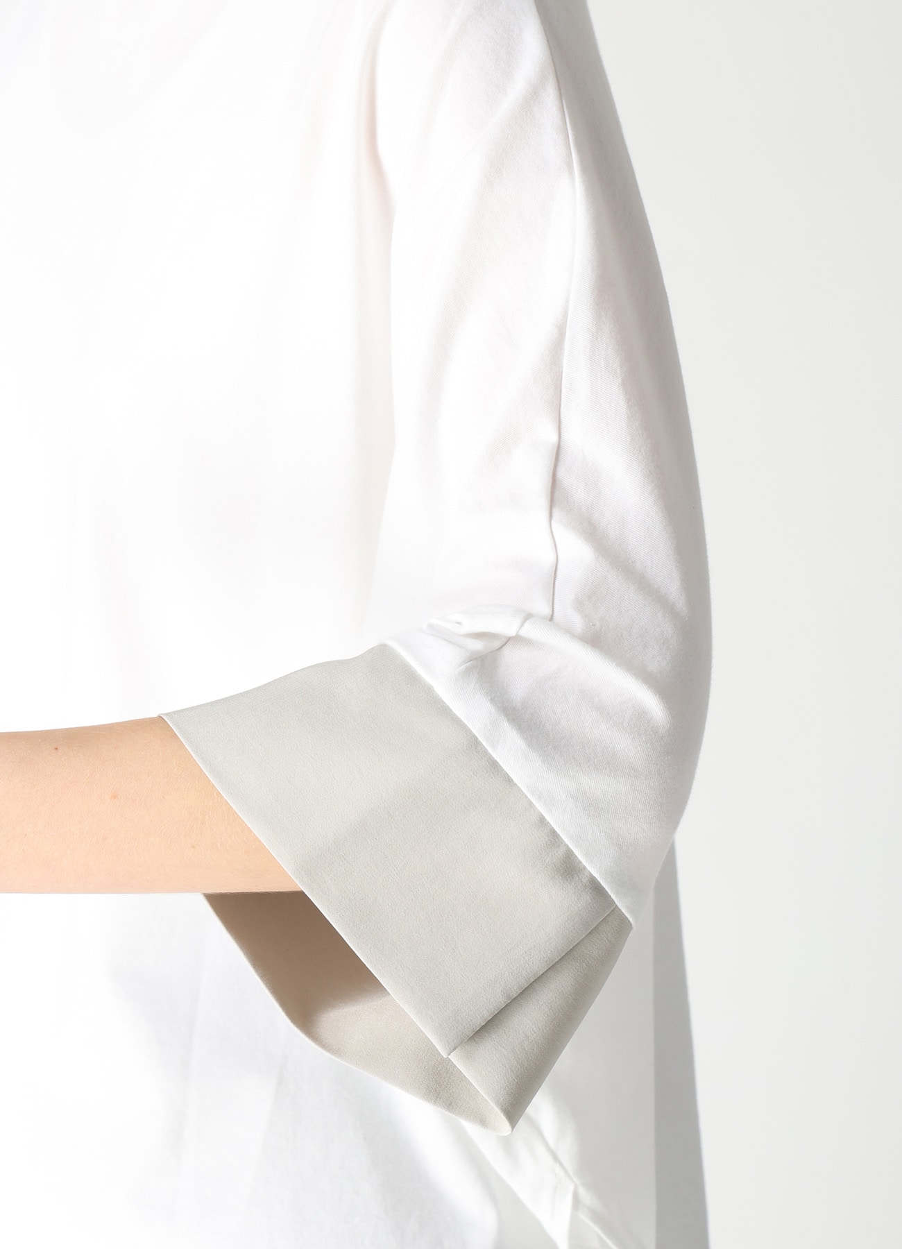 COTTON JERSEY X TA/PE DE CHINE CONBINATION T-SHIRT