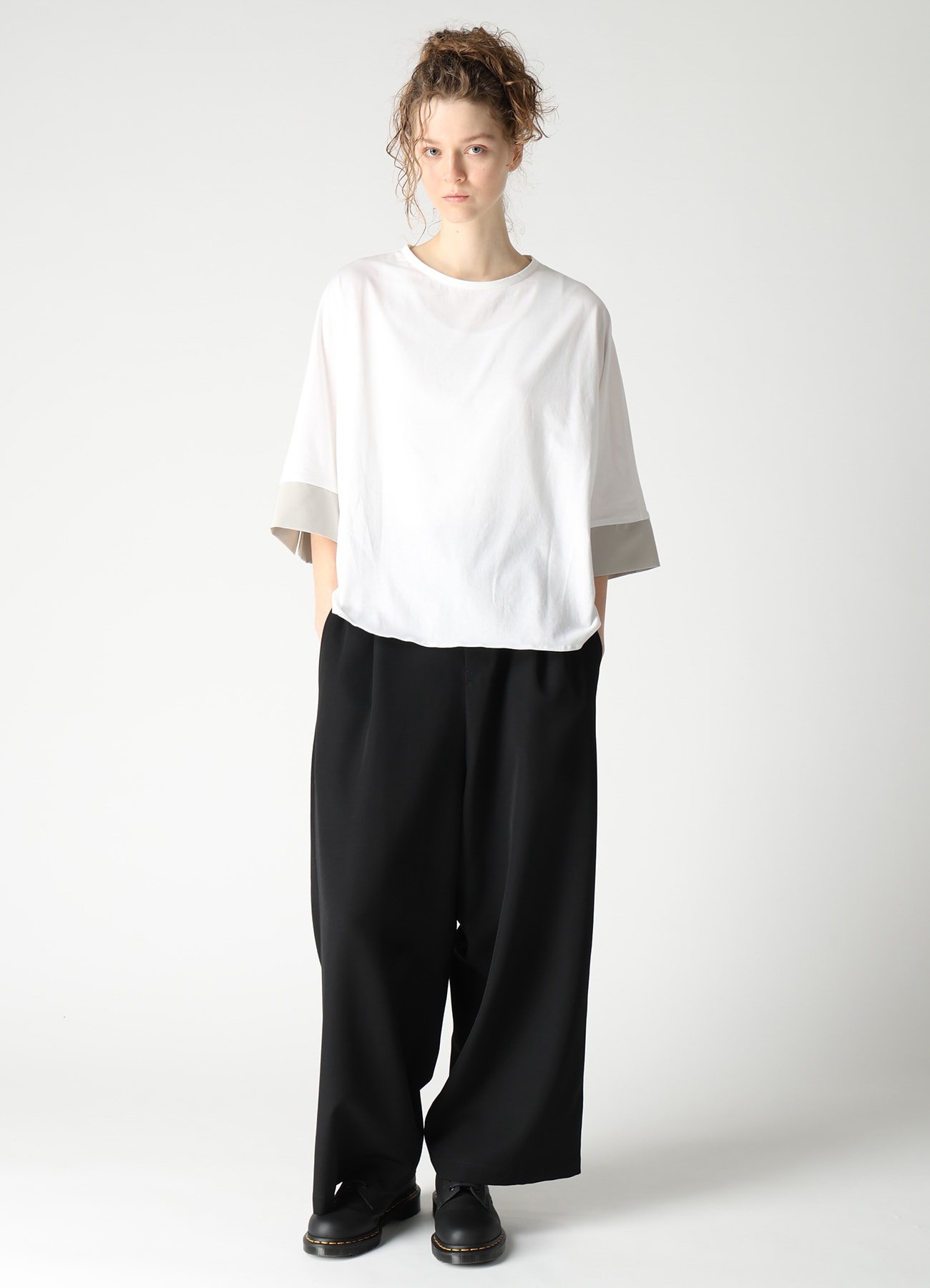 COTTON JERSEY X TA/PE DE CHINE CONBINATION T-SHIRT