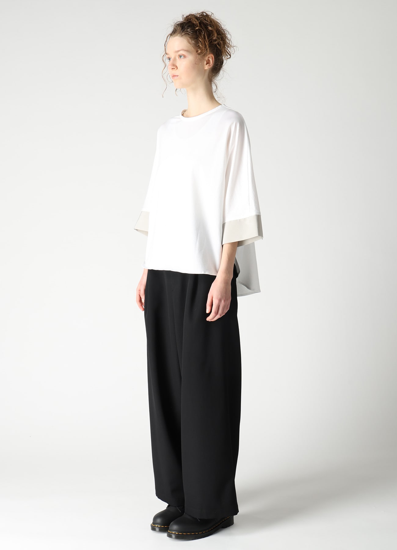 COTTON JERSEY X TA/PE DE CHINE CONBINATION T-SHIRT