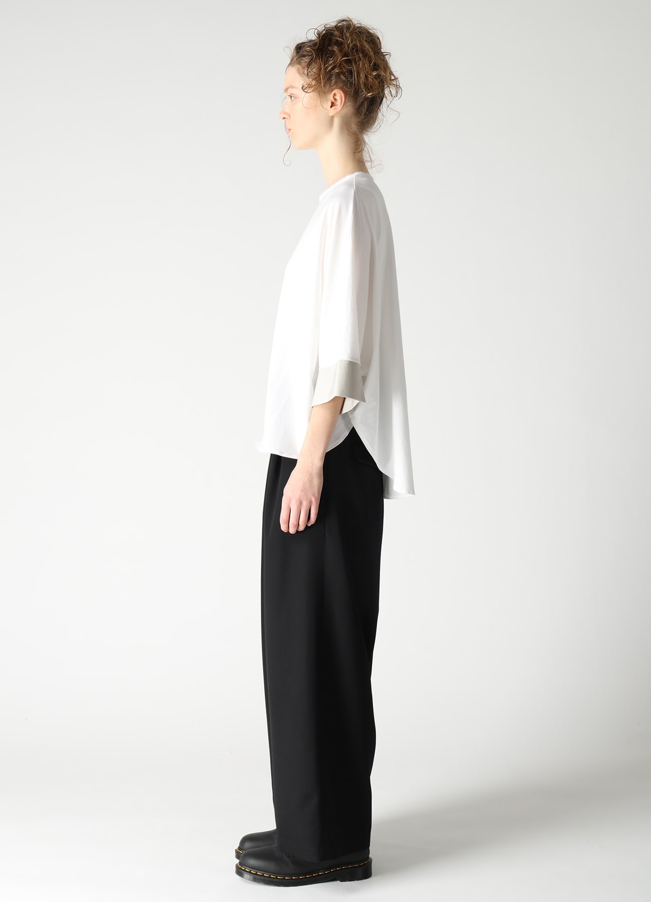 COTTON JERSEY X TA/PE DE CHINE CONBINATION T-SHIRT