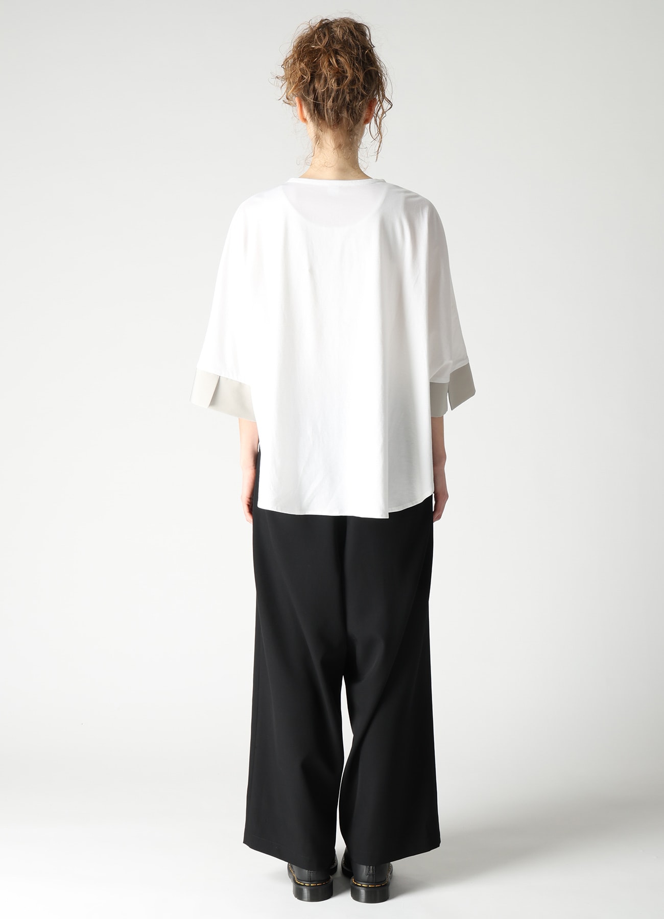 COTTON JERSEY X TA/PE DE CHINE CONBINATION T-SHIRT