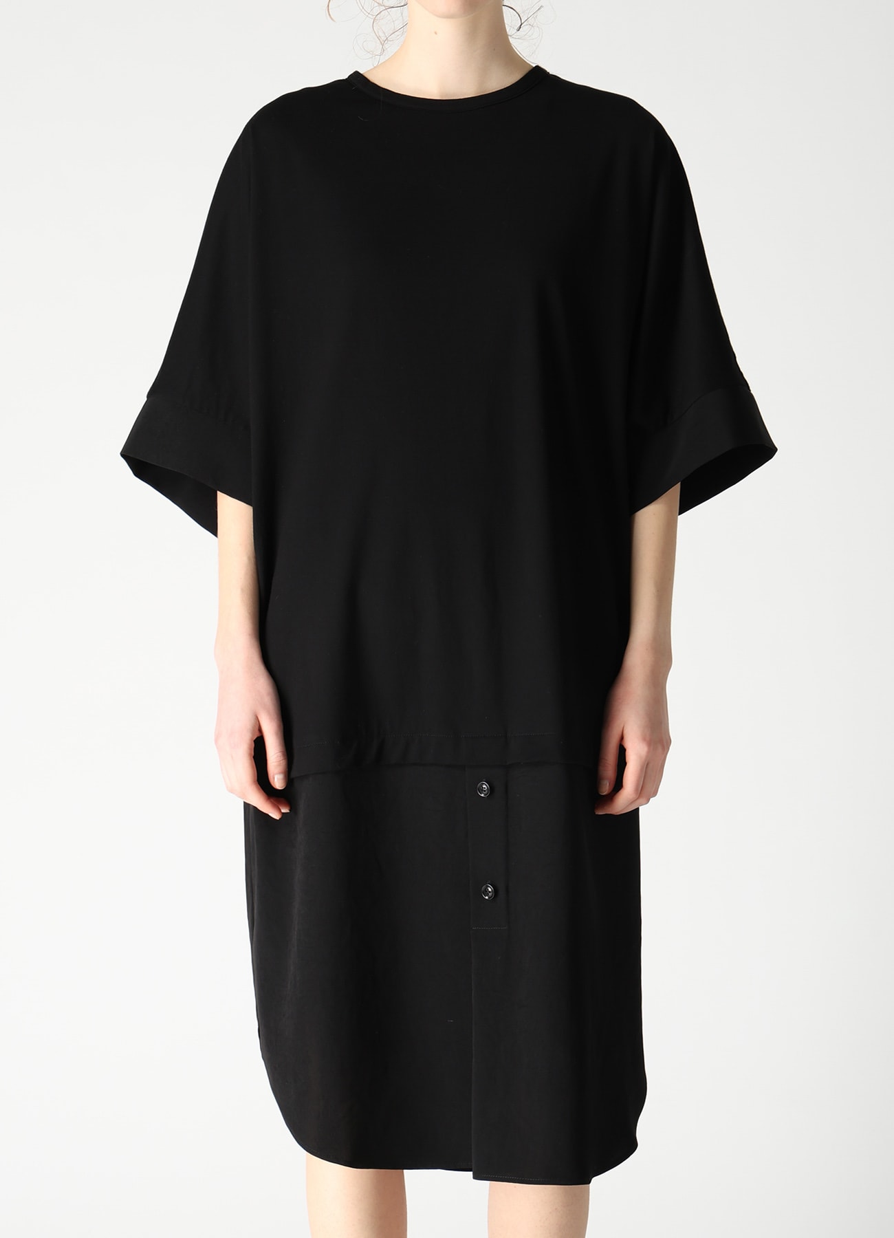 COTTON JERSEY X TA/PE DE CHINE CONBINATION DRESS