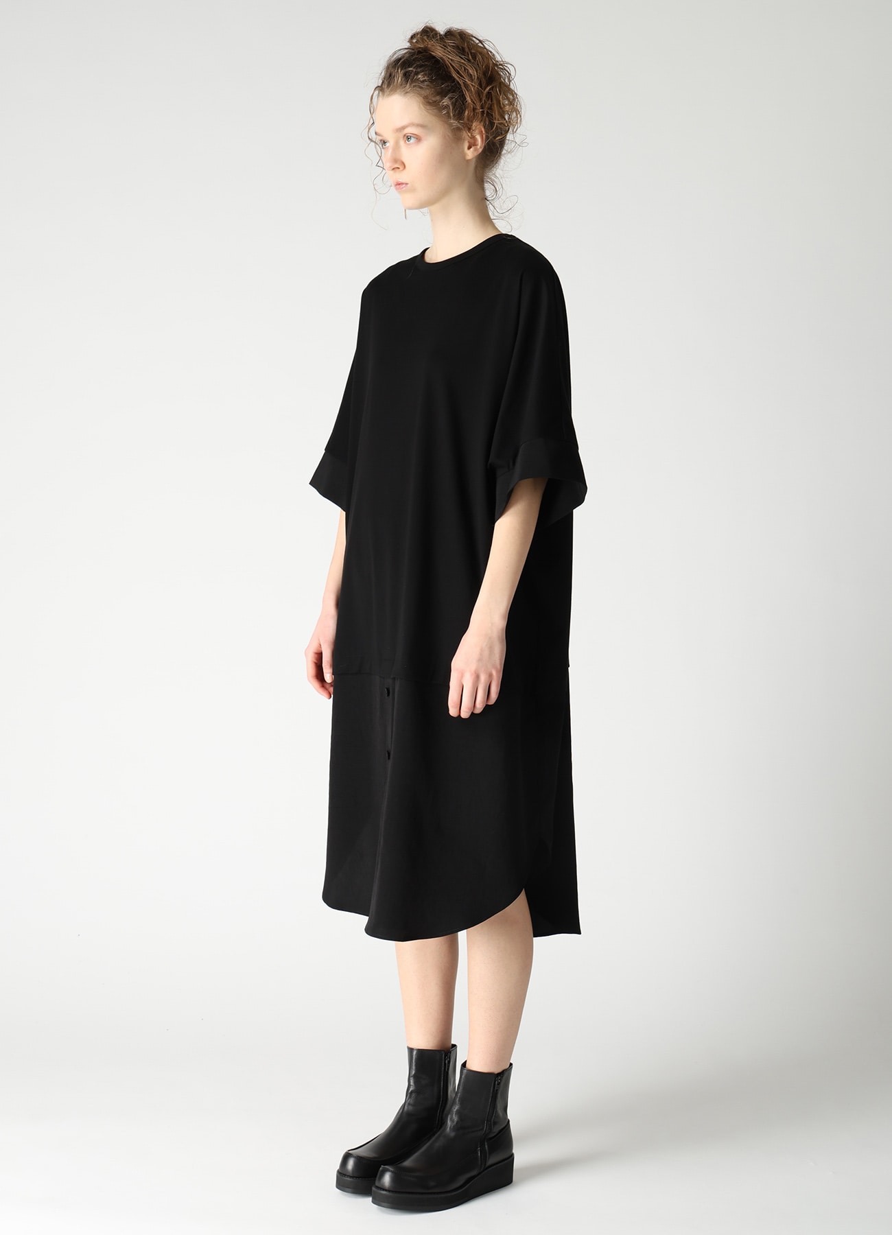 COTTON JERSEY X TA/PE DE CHINE CONBINATION DRESS