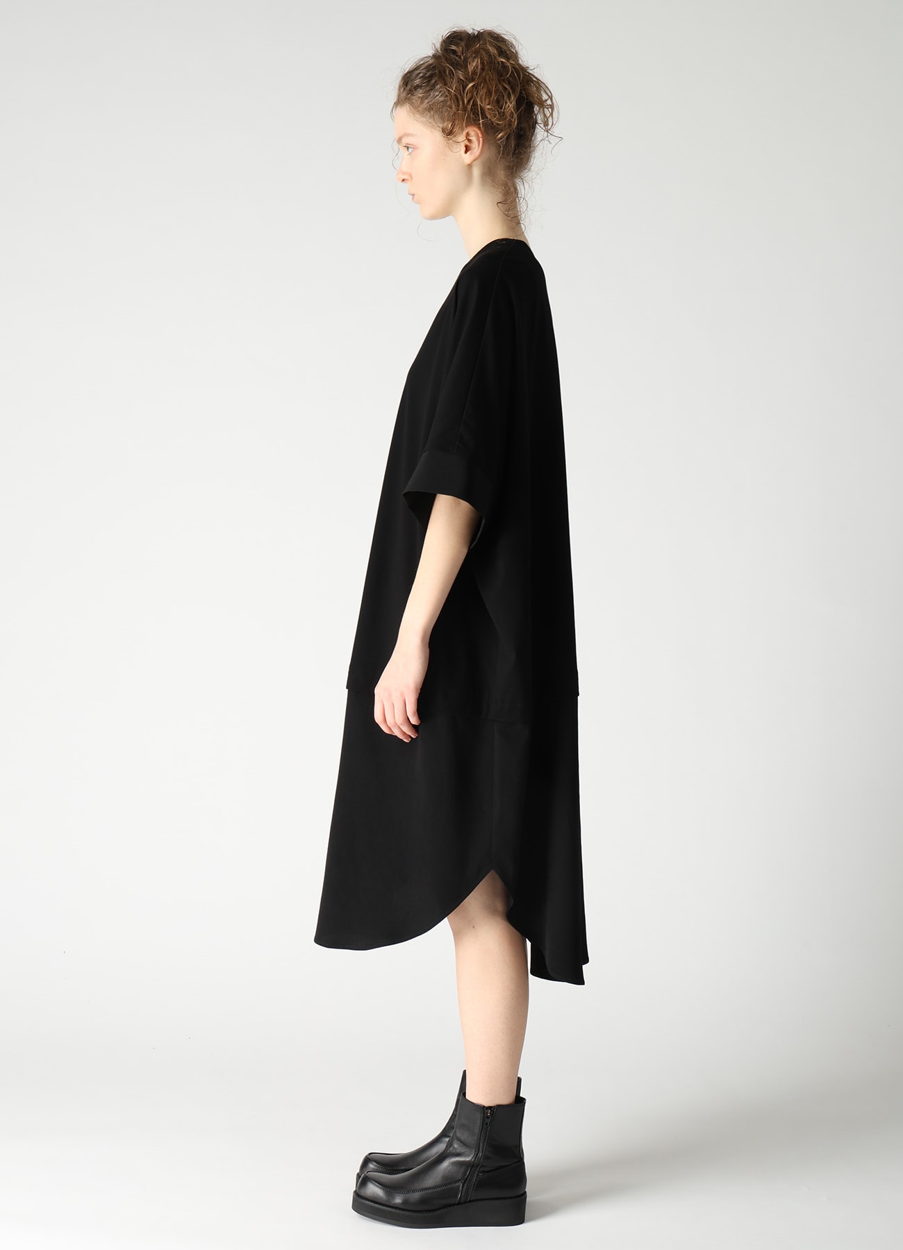 COTTON JERSEY X TA/PE DE CHINE CONBINATION DRESS