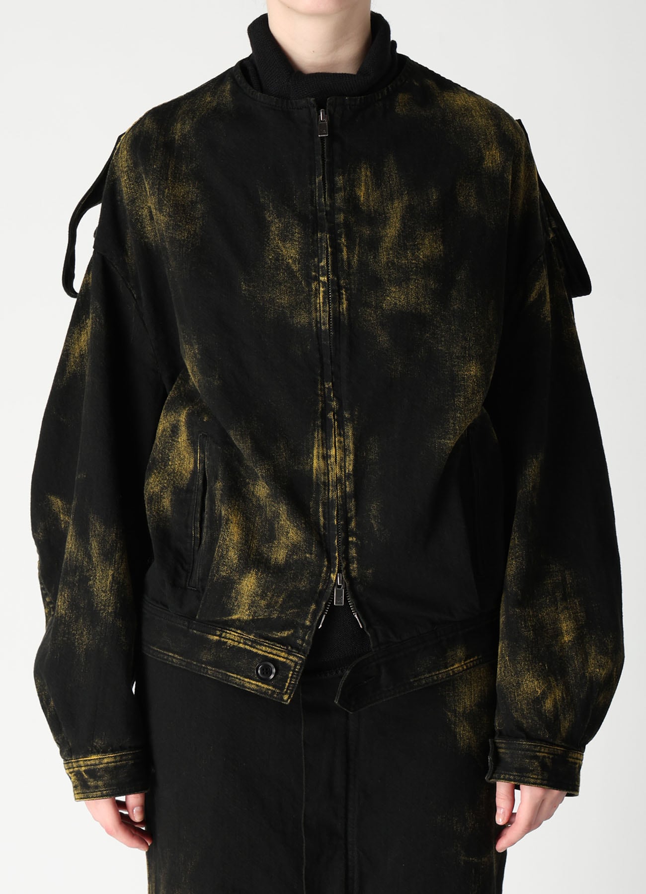 8OZ DENIM BLEACHED OVERDYE COLLAR LESS BLOUSON