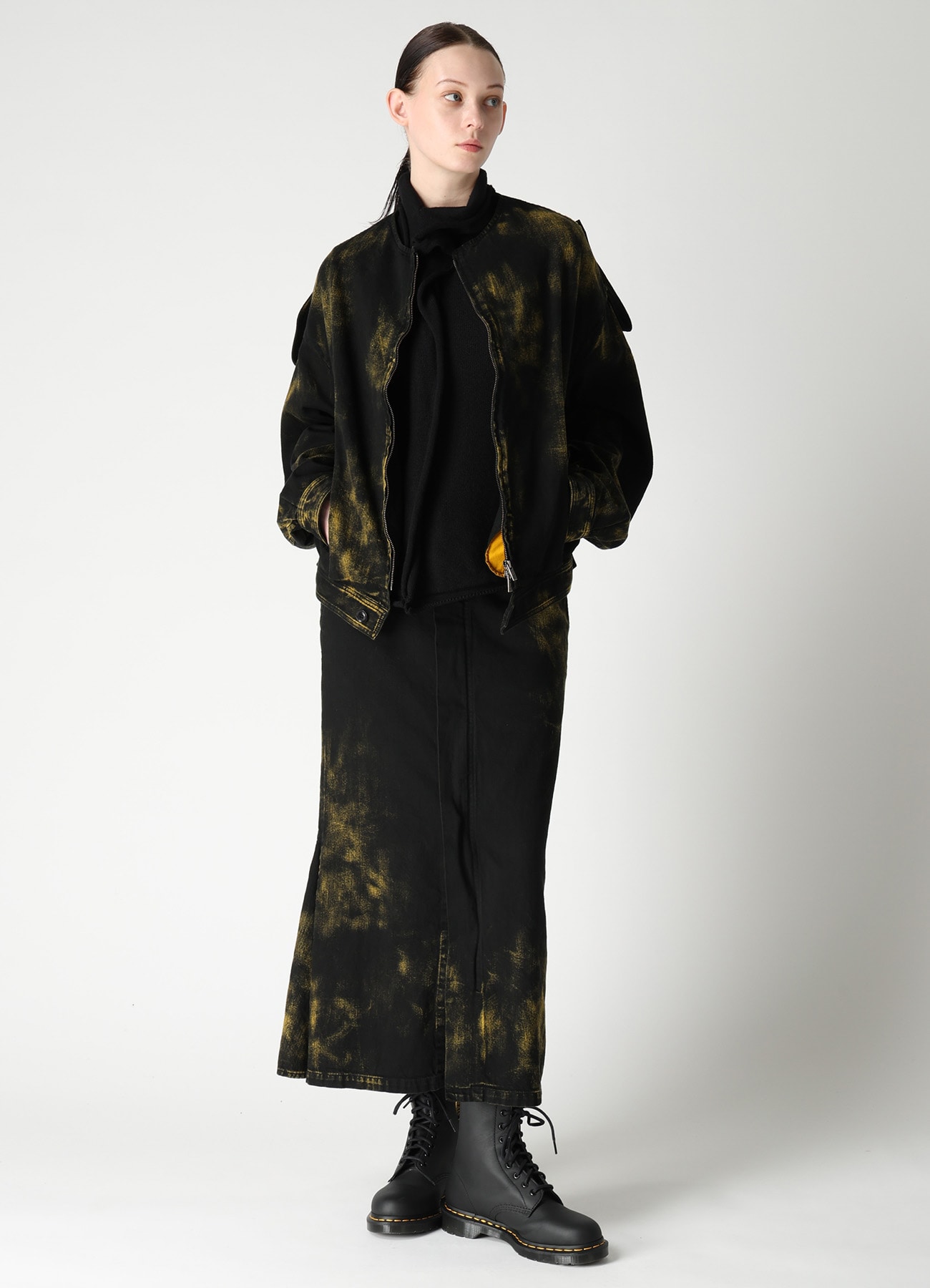 8OZ DENIM BLEACHED OVERDYE COLLAR LESS BLOUSON