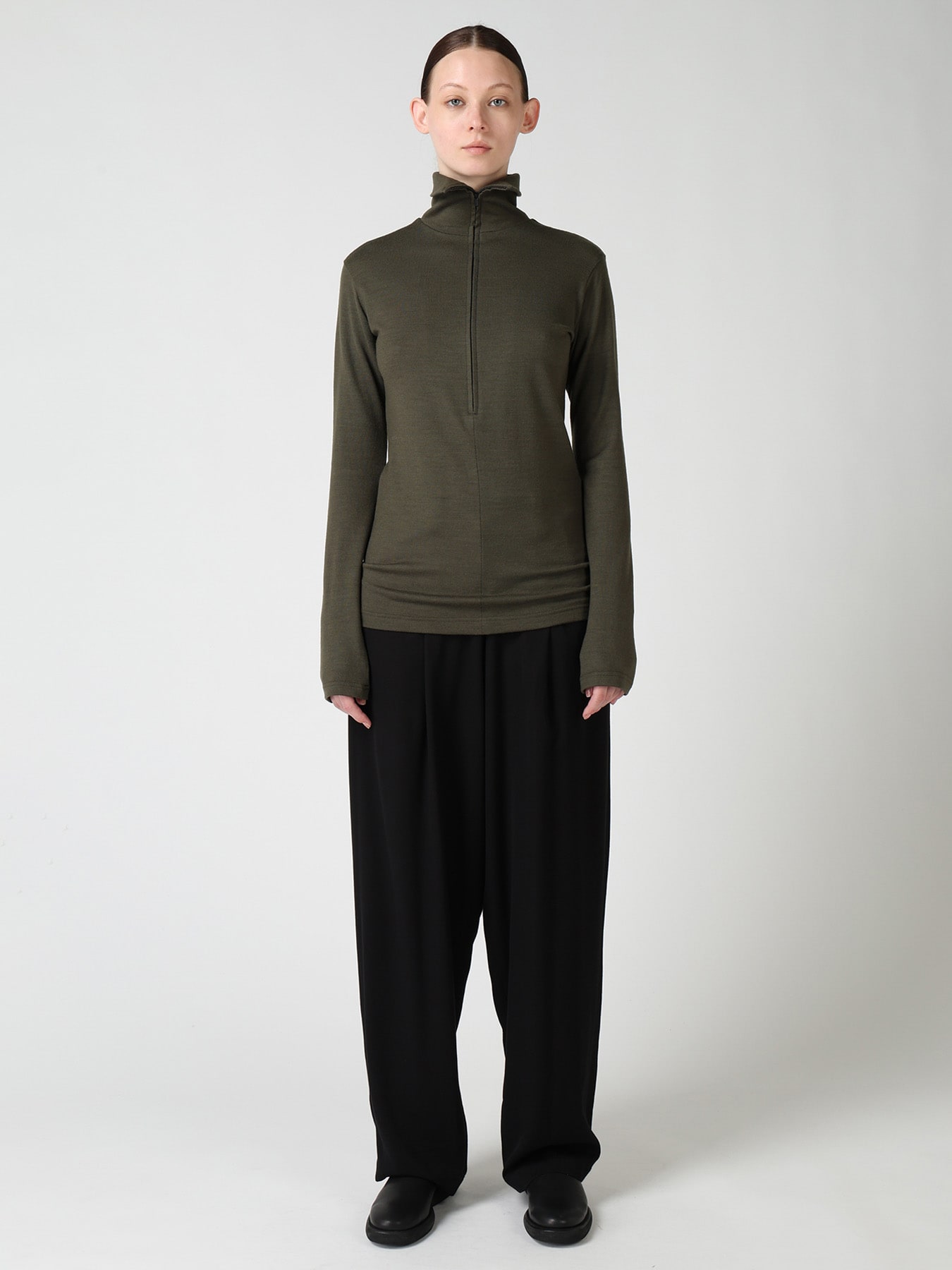 WOOL MILLED WASHABLE JERSEY HIGH NECK PULLOVER