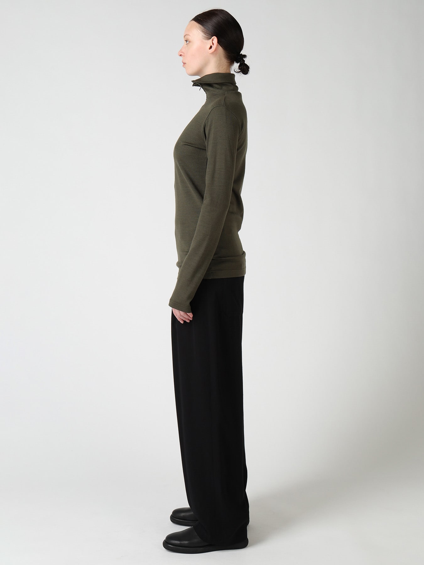 WOOL MILLED WASHABLE JERSEY HIGH NECK PULLOVER
