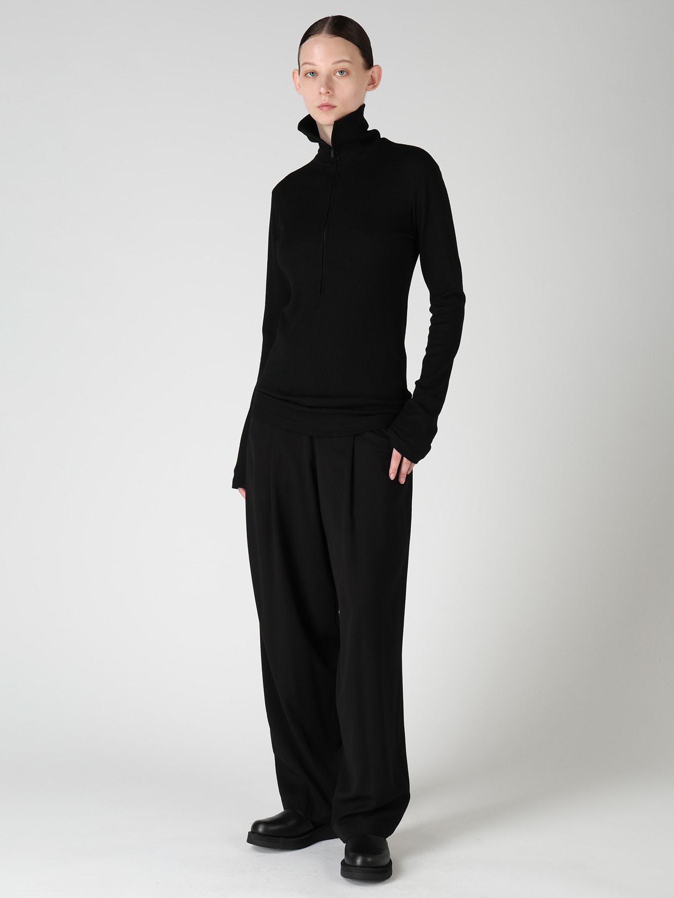 WOOL MILLED WASHABLE JERSEY HIGH NECK PULLOVER