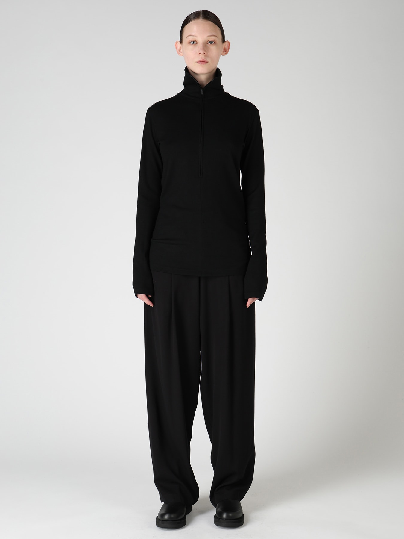 WOOL MILLED WASHABLE JERSEY HIGH NECK PULLOVER