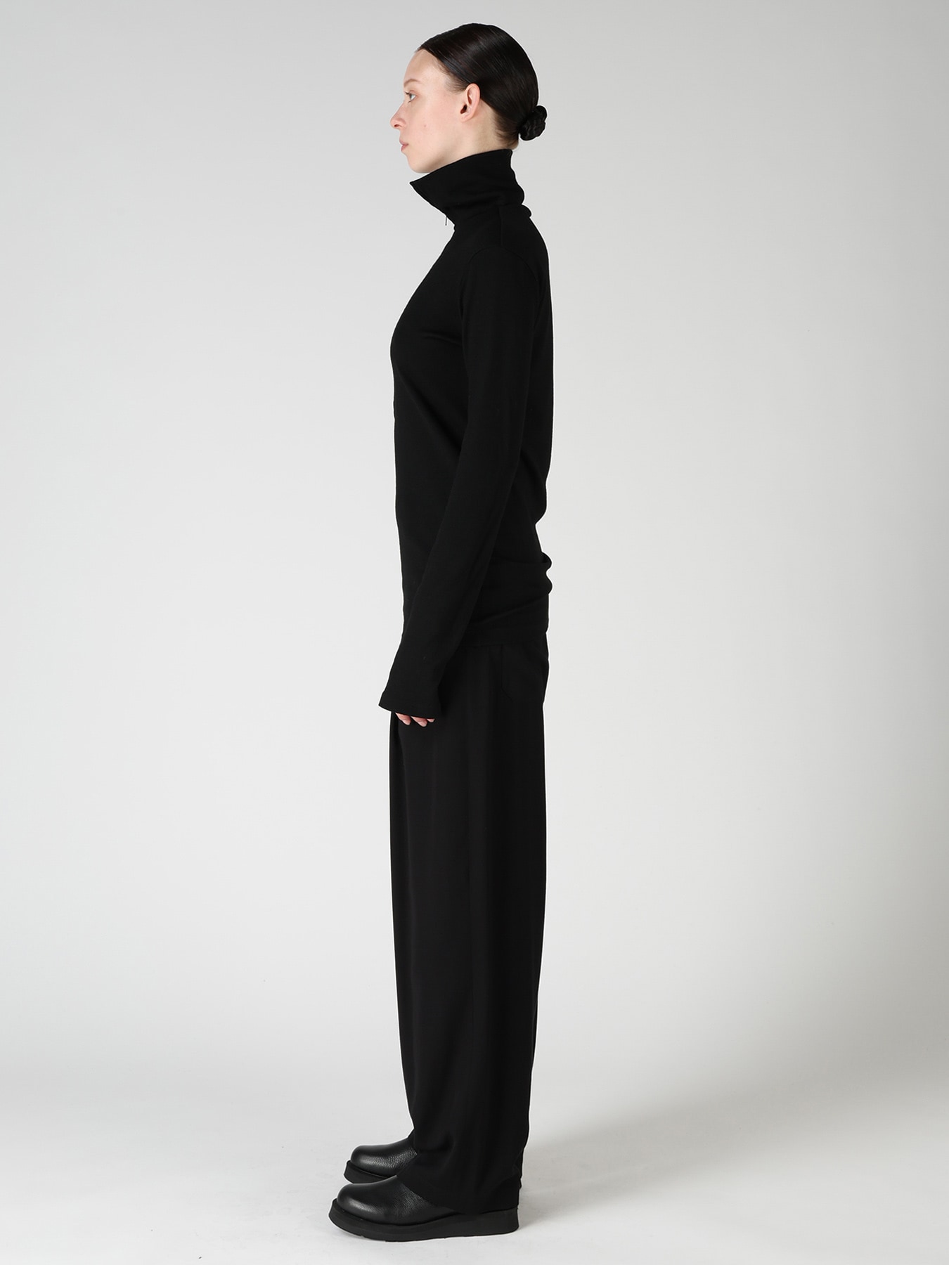 WOOL MILLED WASHABLE JERSEY HIGH NECK PULLOVER