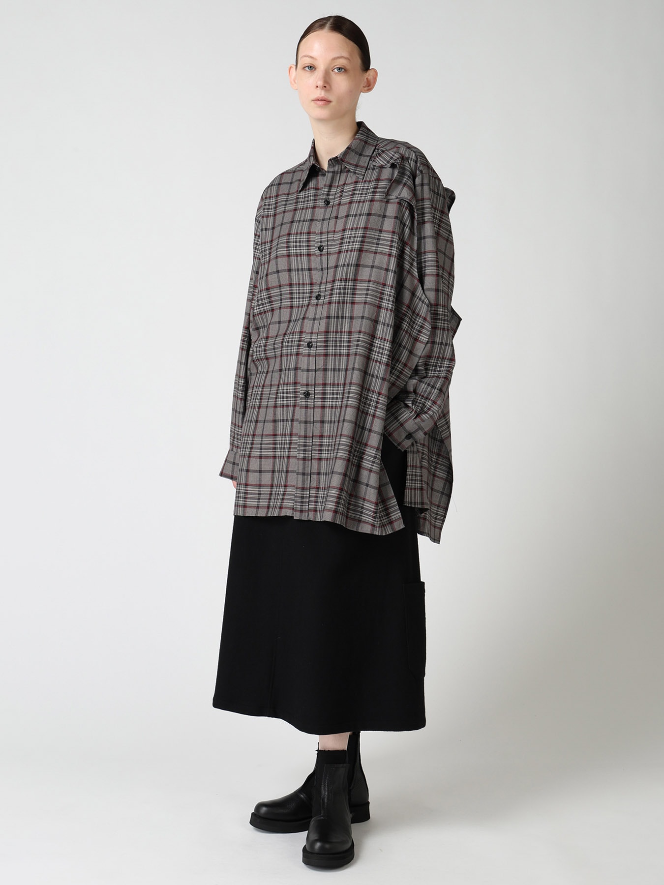 PLAID WASHER DOUBLE CLOTH BLOUSE