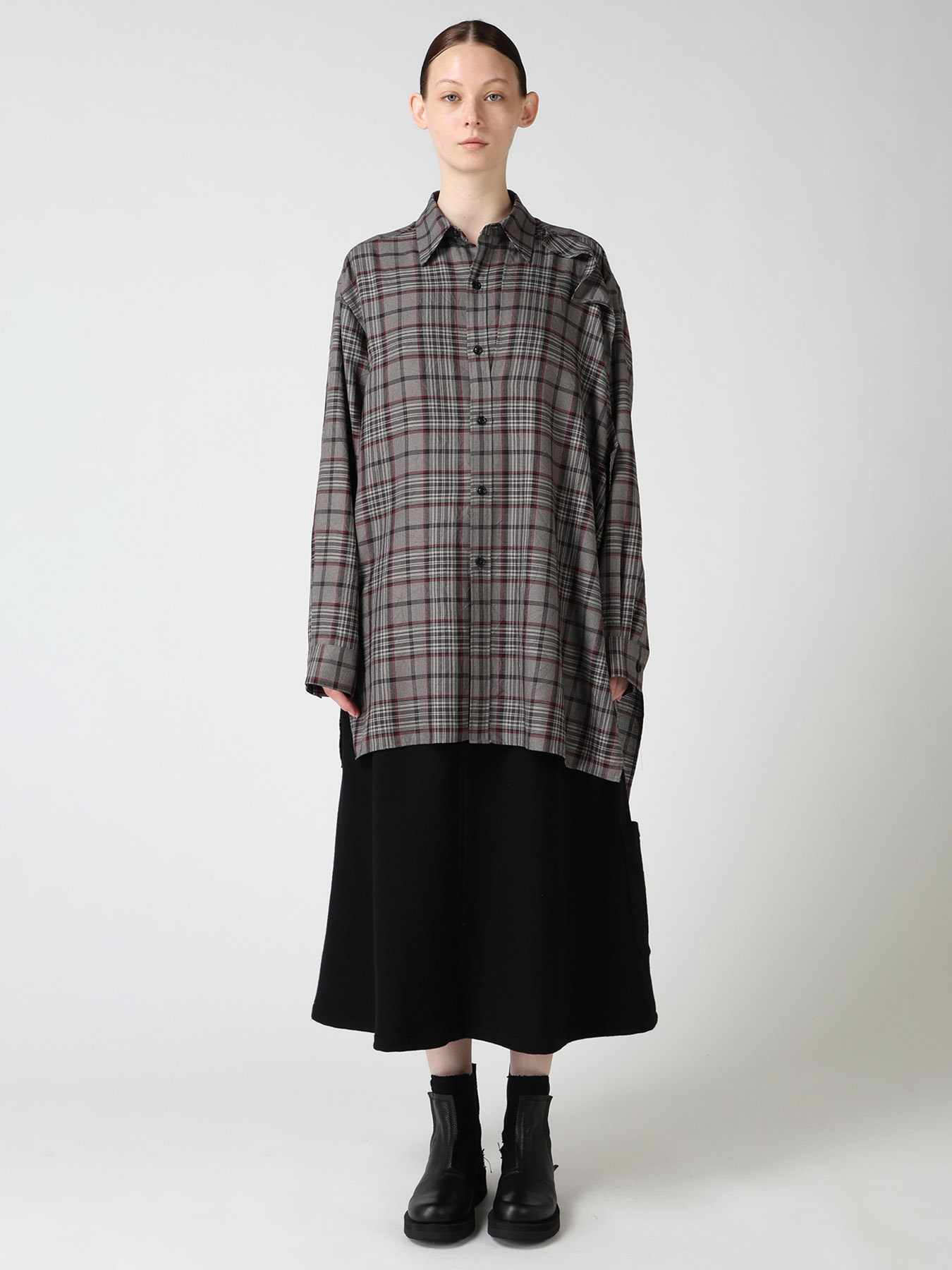PLAID WASHER DOUBLE CLOTH BLOUSE