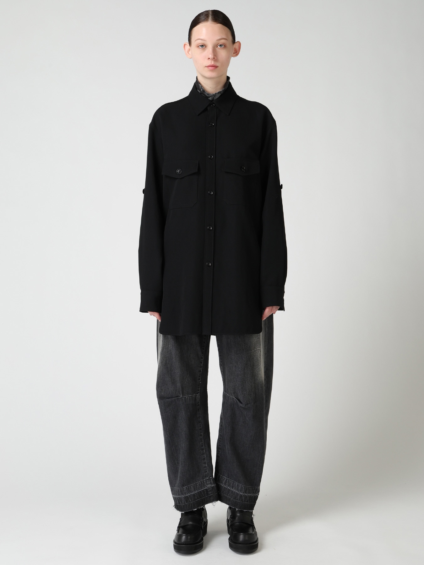 WOOL GABARDINE MILITARY SHIRT