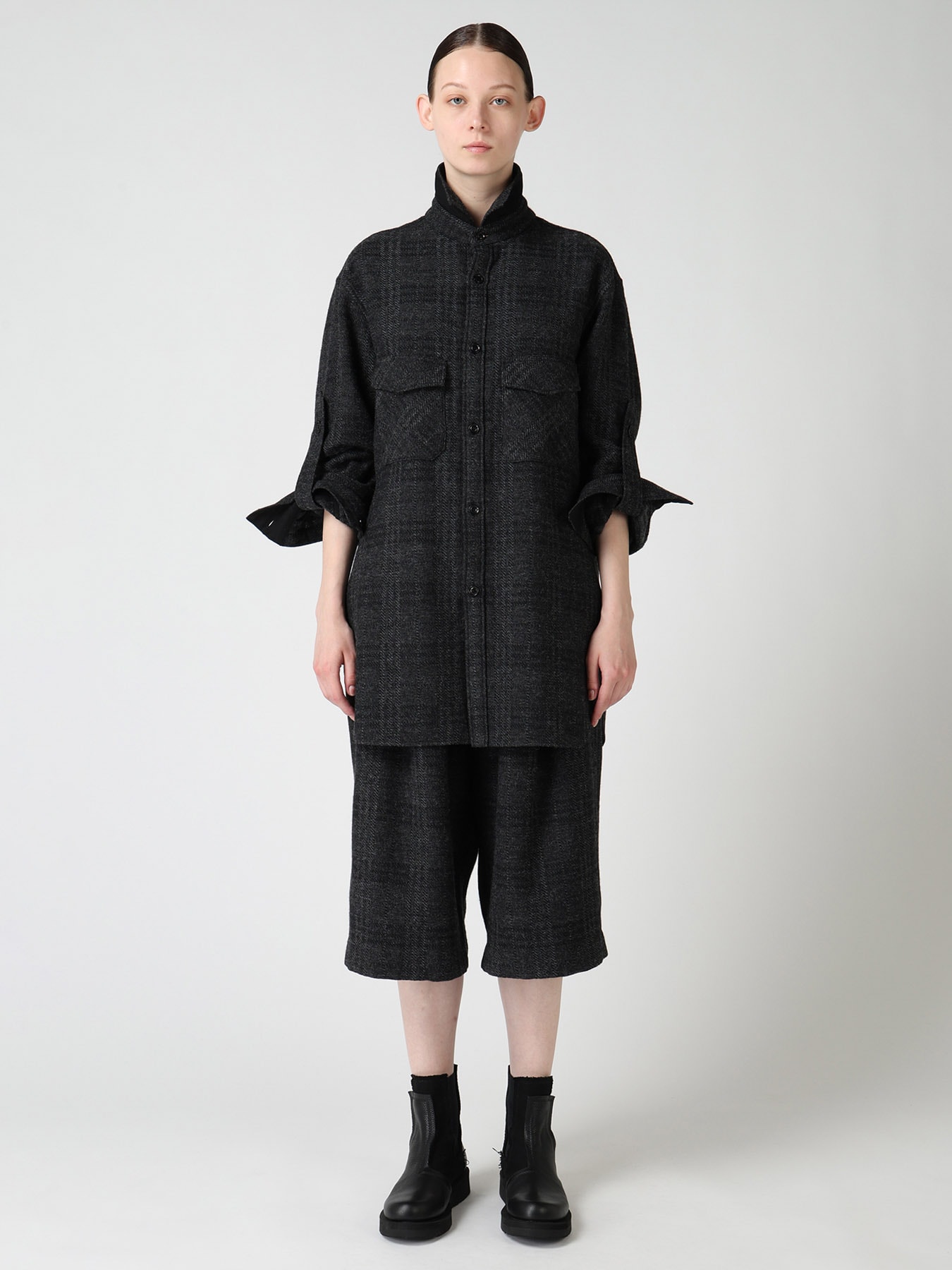 WOOL BLEND PLAID MILITARY SHIRT