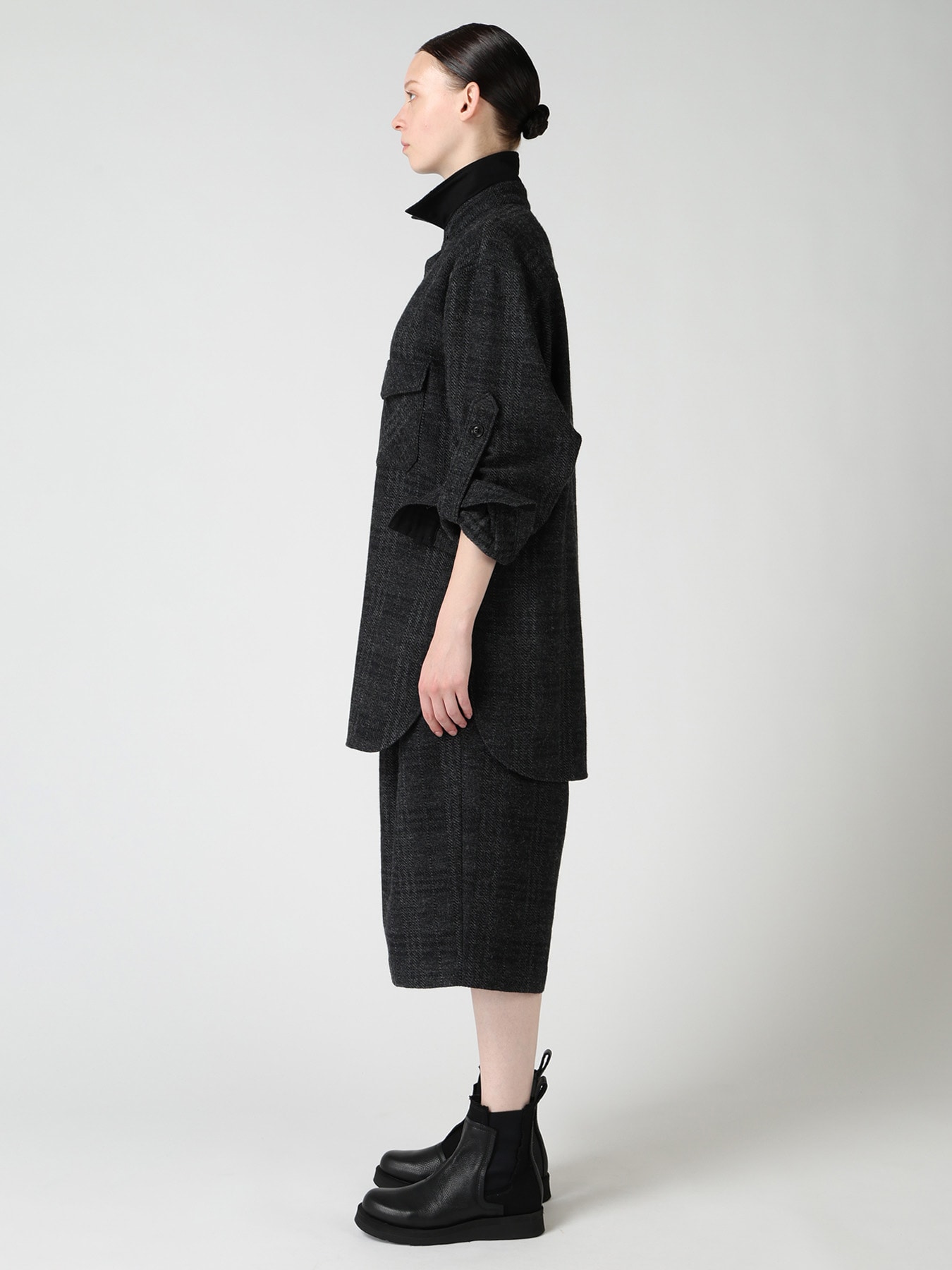 WOOL BLEND PLAID MILITARY SHIRT