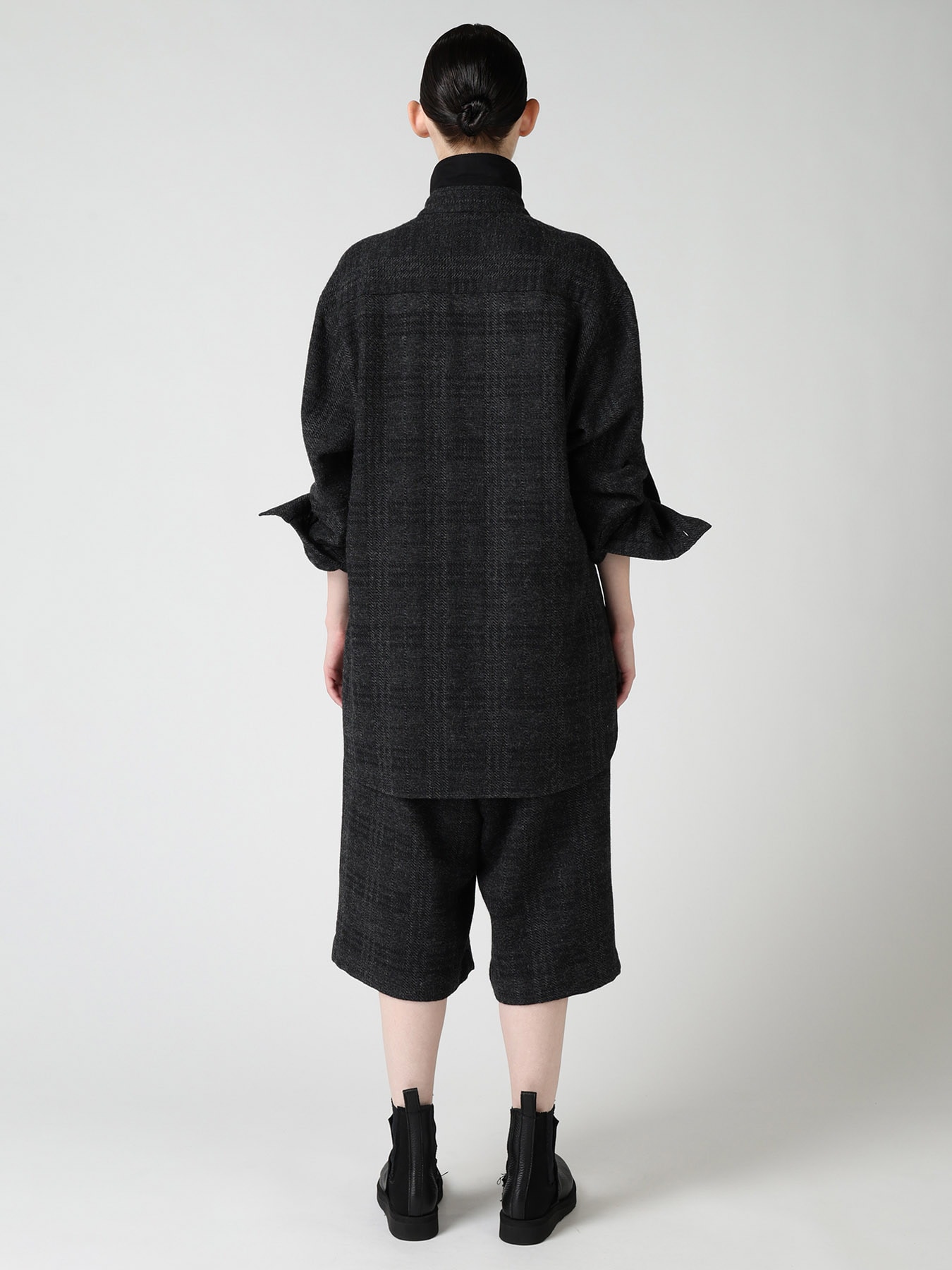 WOOL BLEND PLAID MILITARY SHIRT