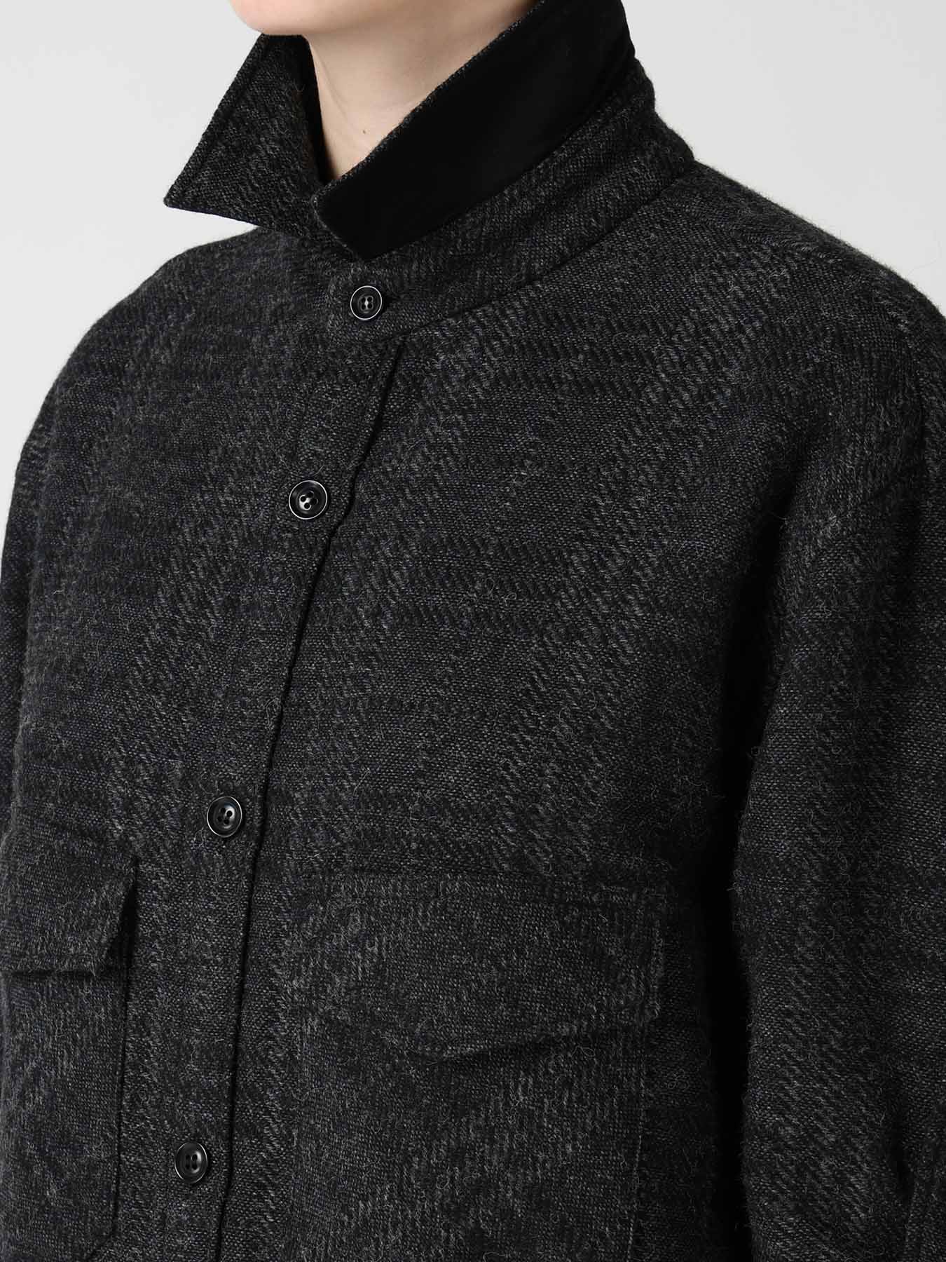 WOOL BLEND PLAID MILITARY SHIRT