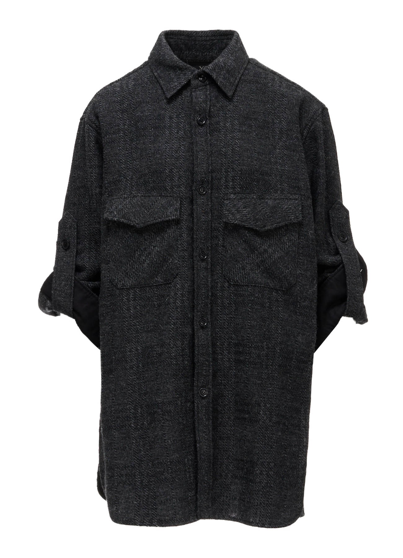 WOOL BLEND PLAID MILITARY SHIRT