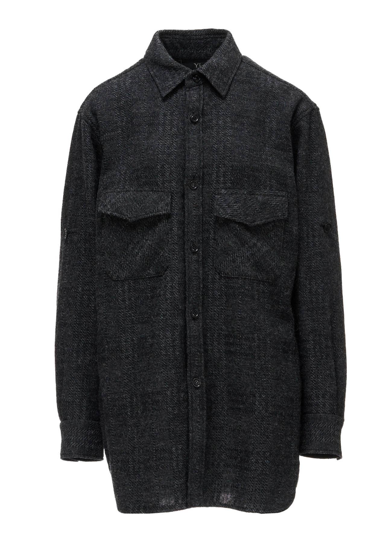 WOOL BLEND PLAID MILITARY SHIRT
