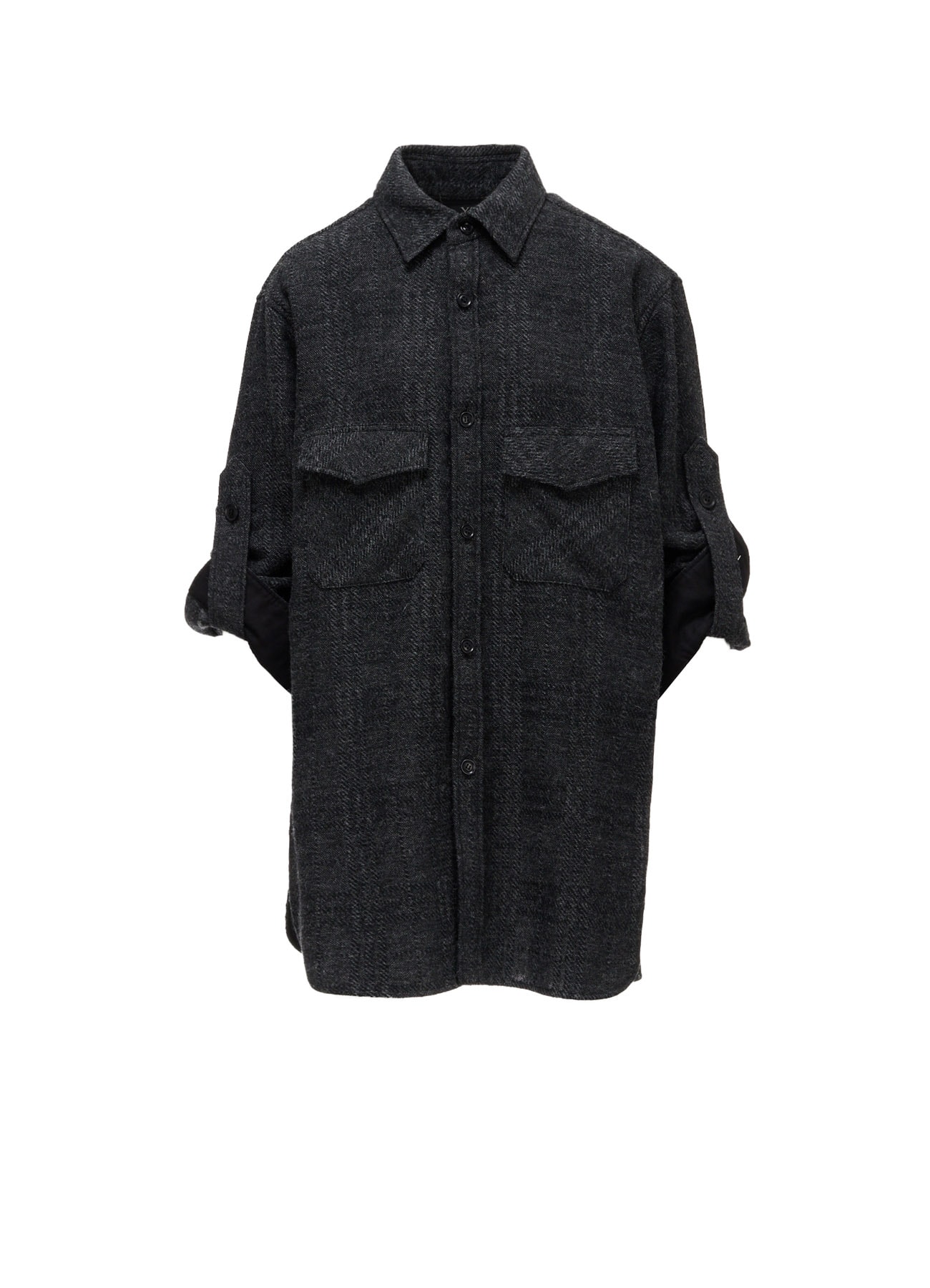 WOOL BLEND PLAID MILITARY SHIRT