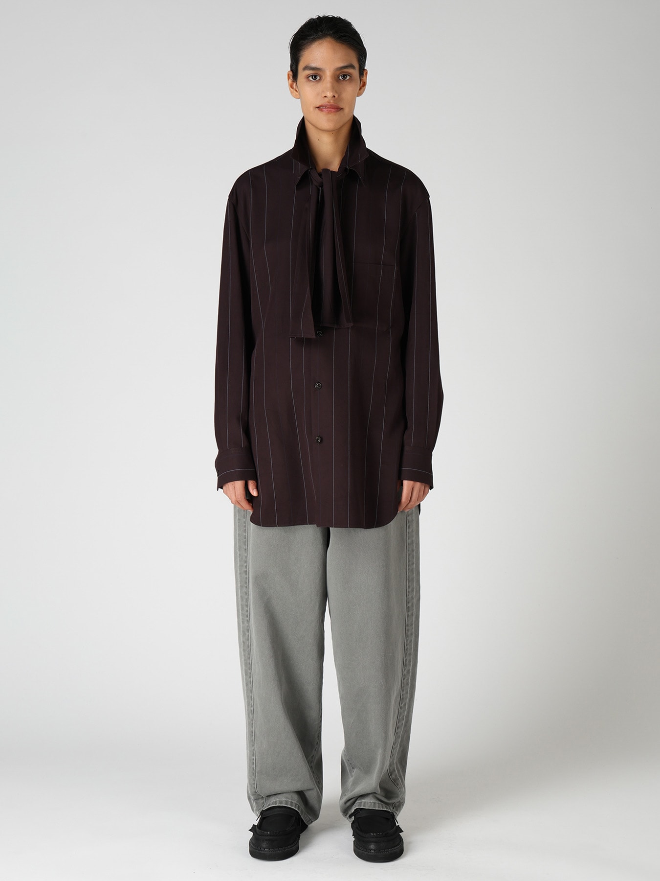 PINSTRIPE BOW-NECK SHIRT