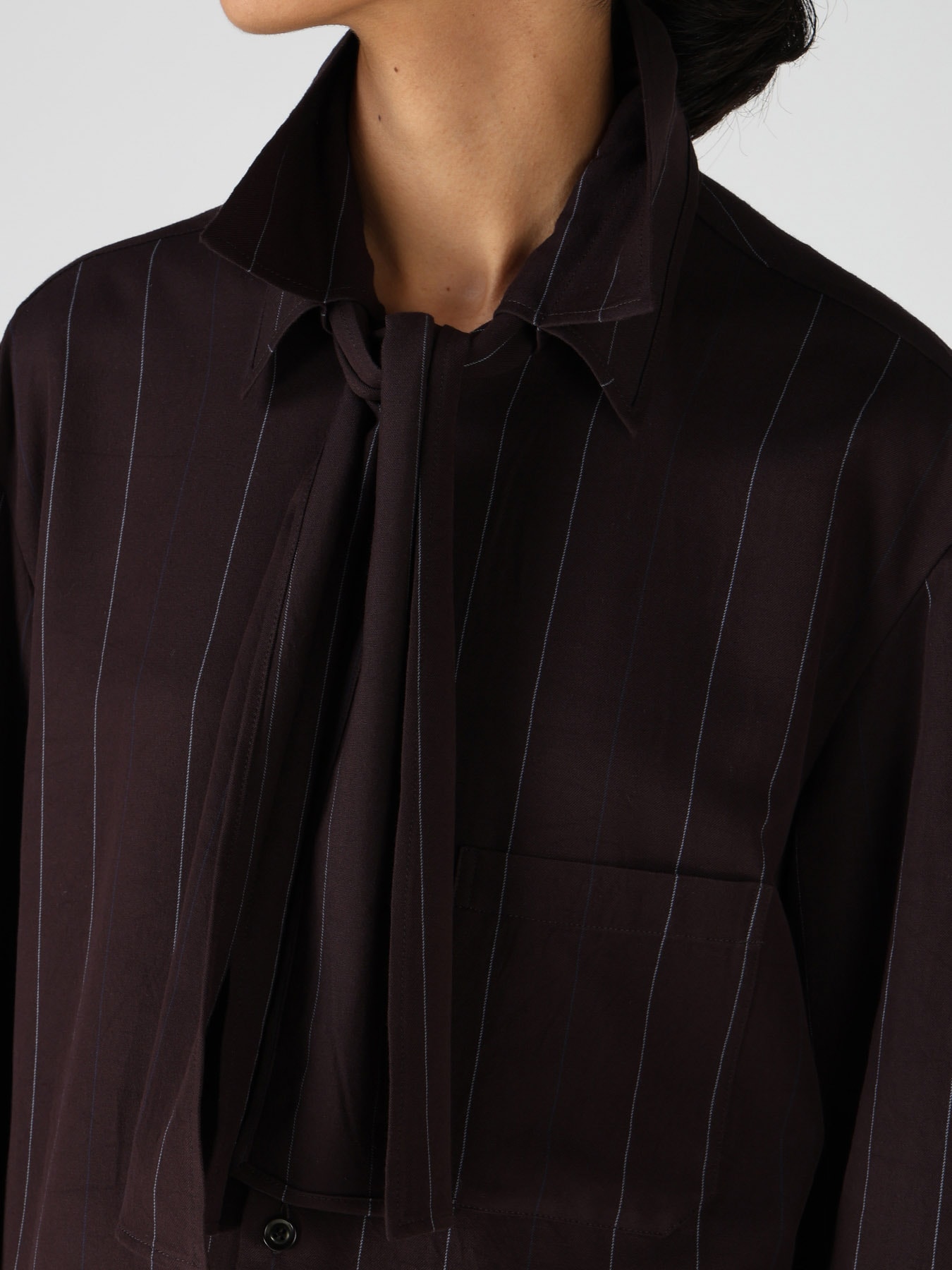PINSTRIPE BOW-NECK SHIRT
