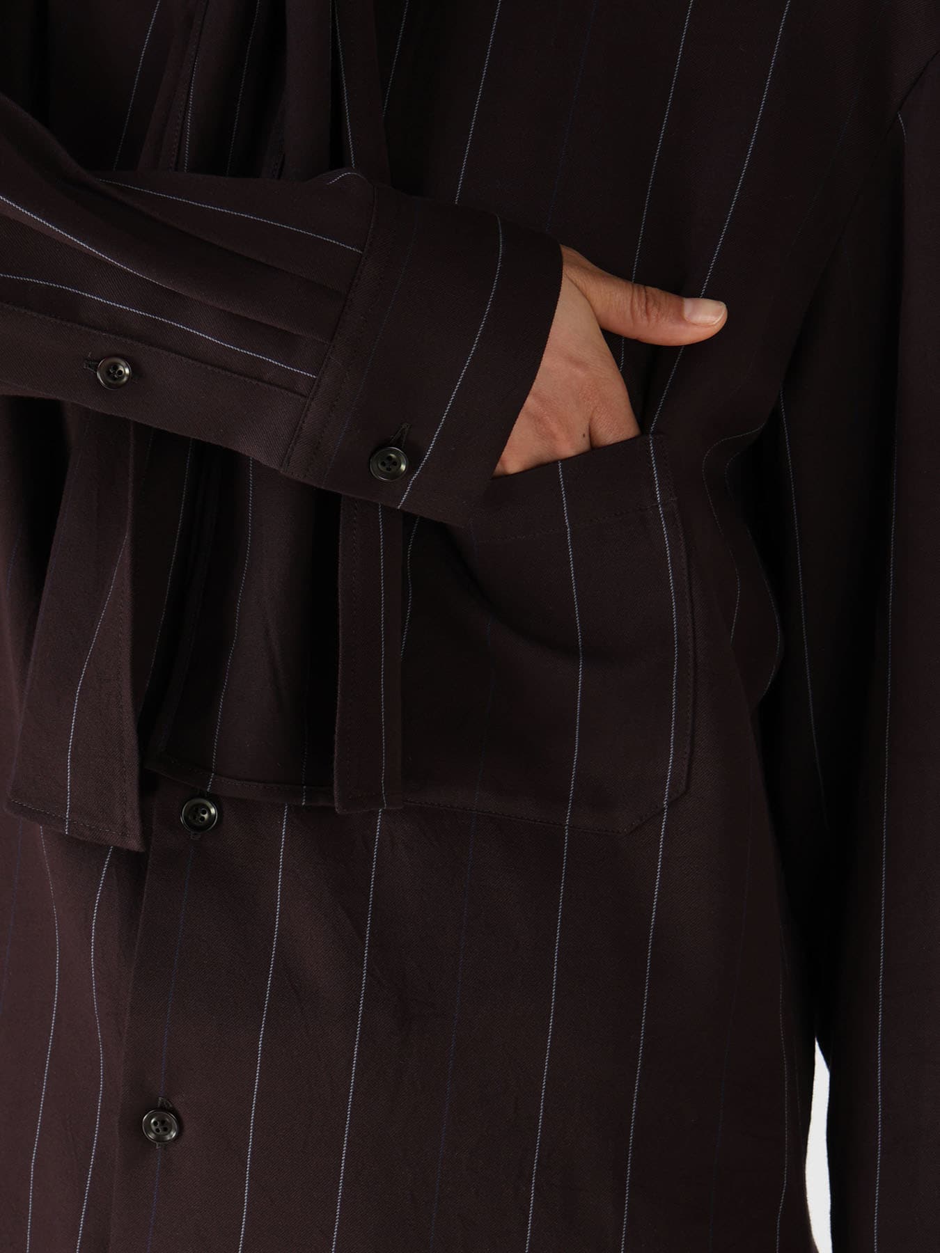 PINSTRIPE BOW-NECK SHIRT
