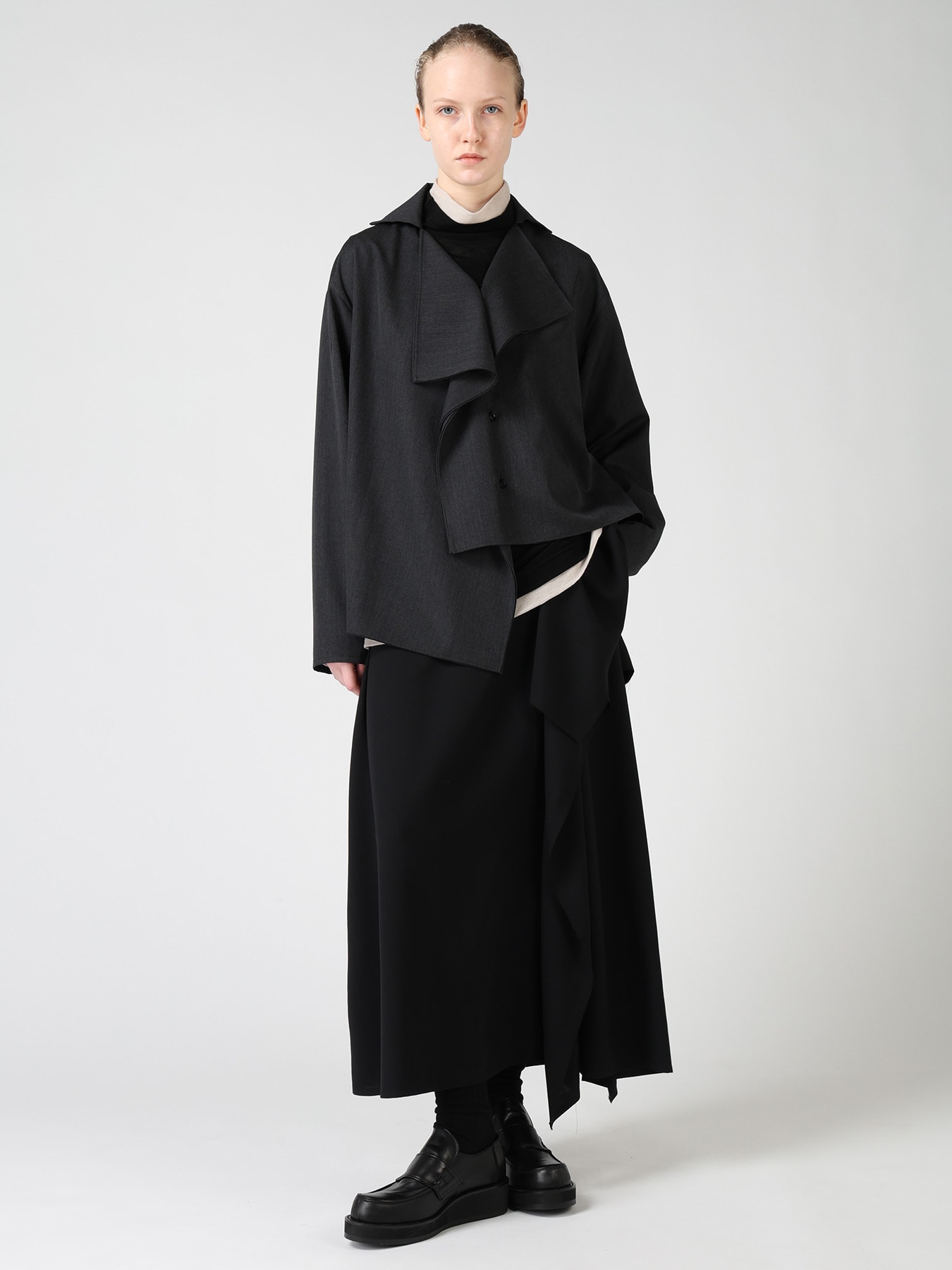 WOOL GABARDINE DRAPE BLOUSE