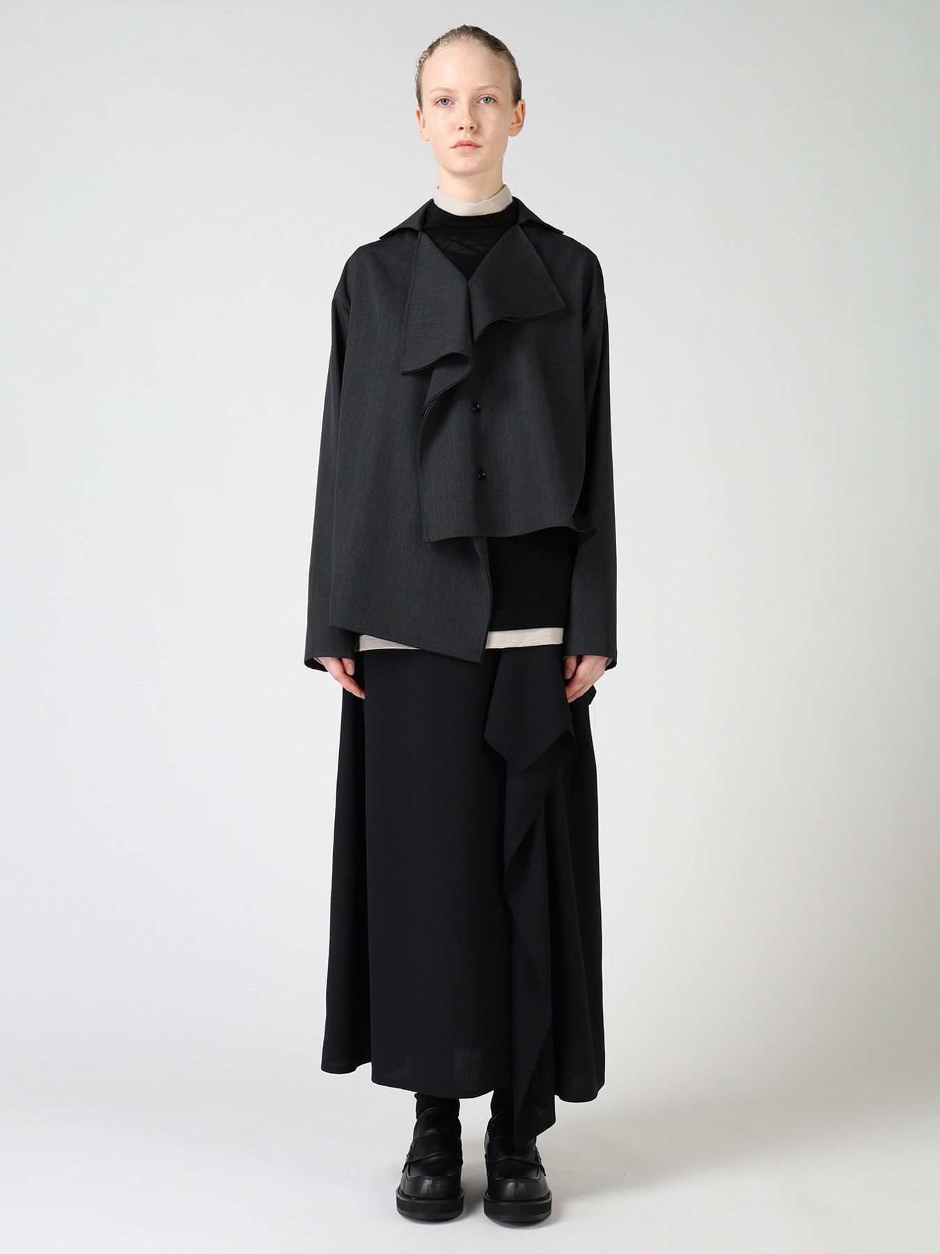 WOOL GABARDINE DRAPE BLOUSE