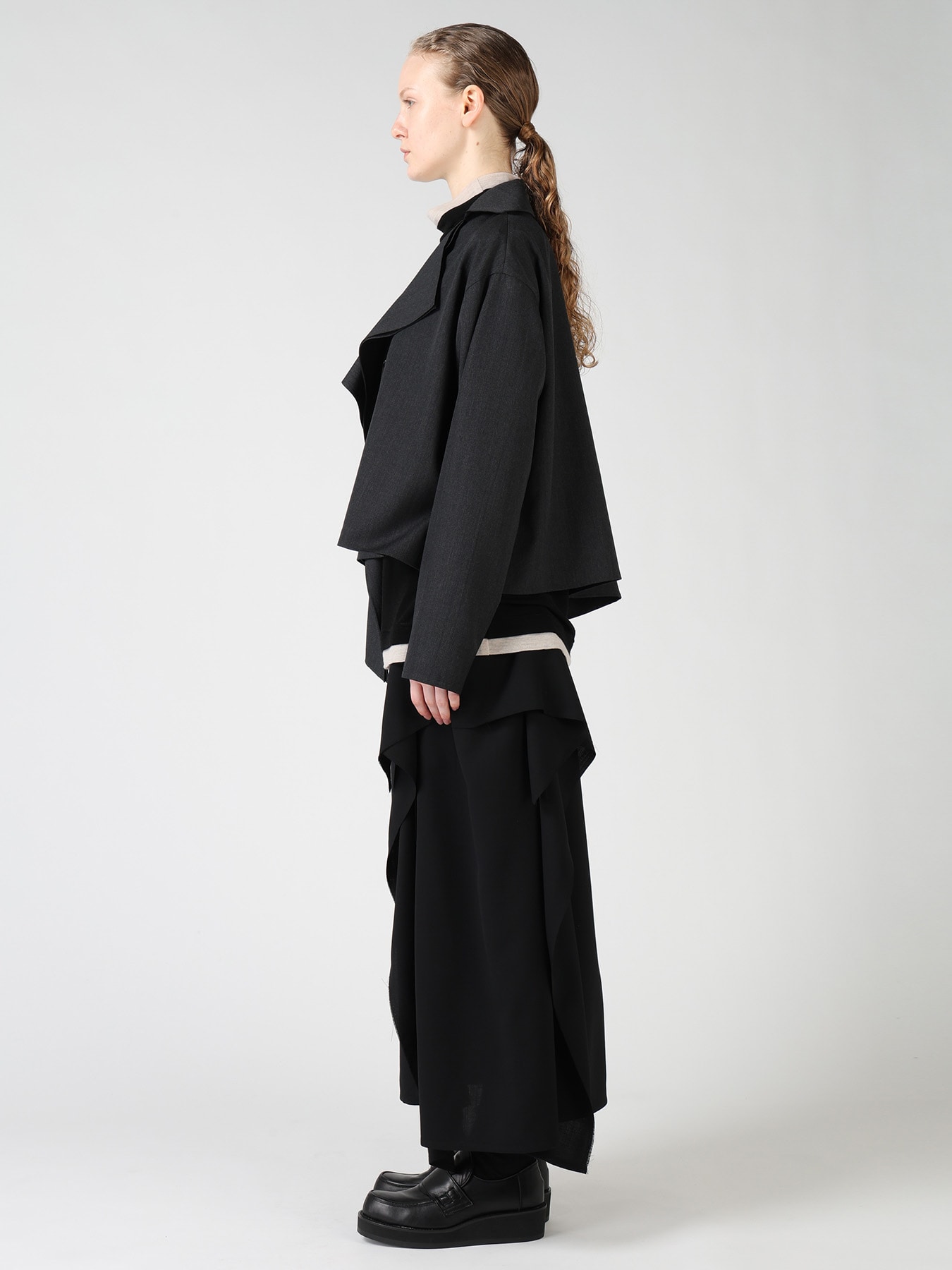 WOOL GABARDINE DRAPE BLOUSE