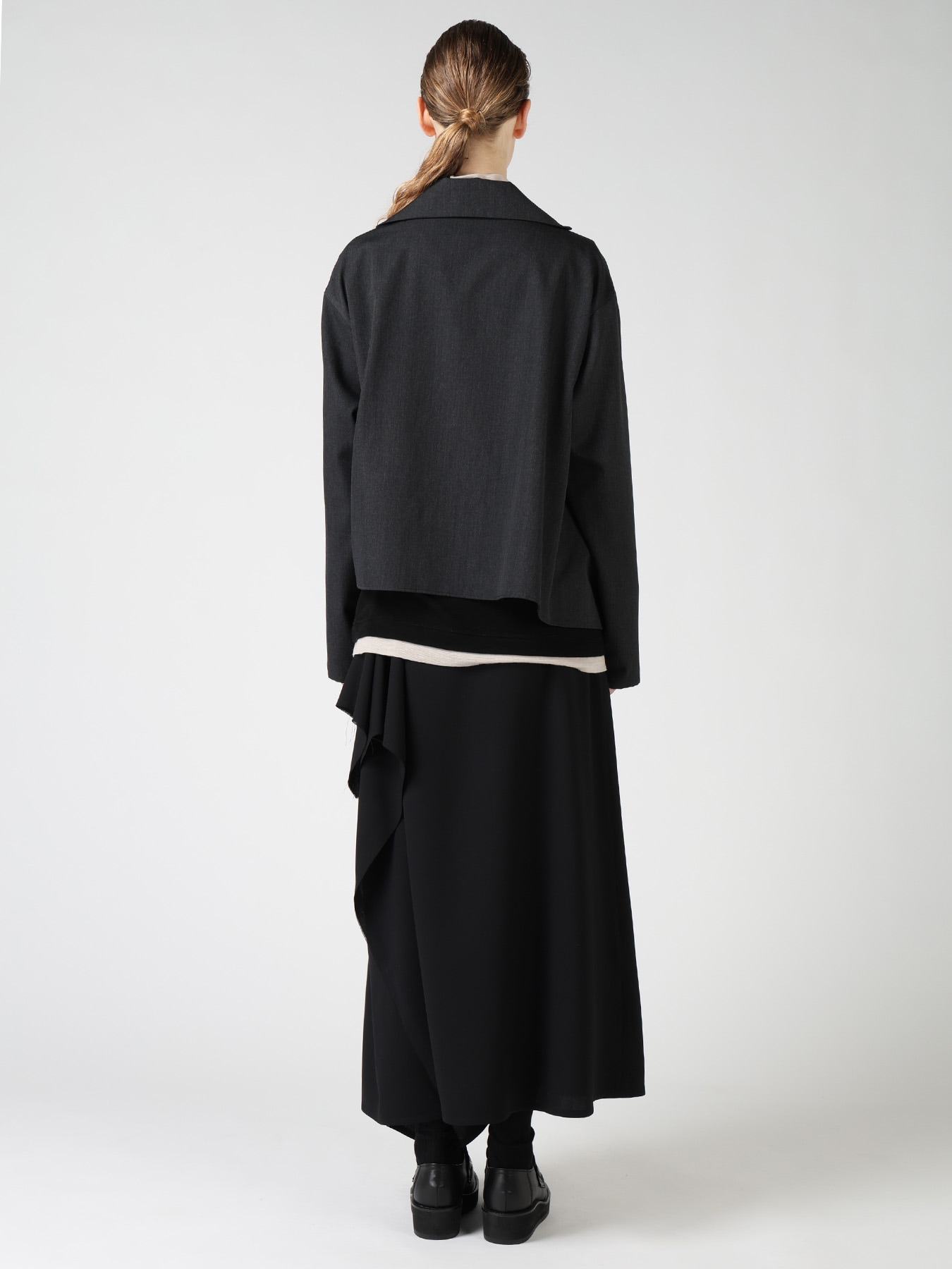 WOOL GABARDINE DRAPE BLOUSE