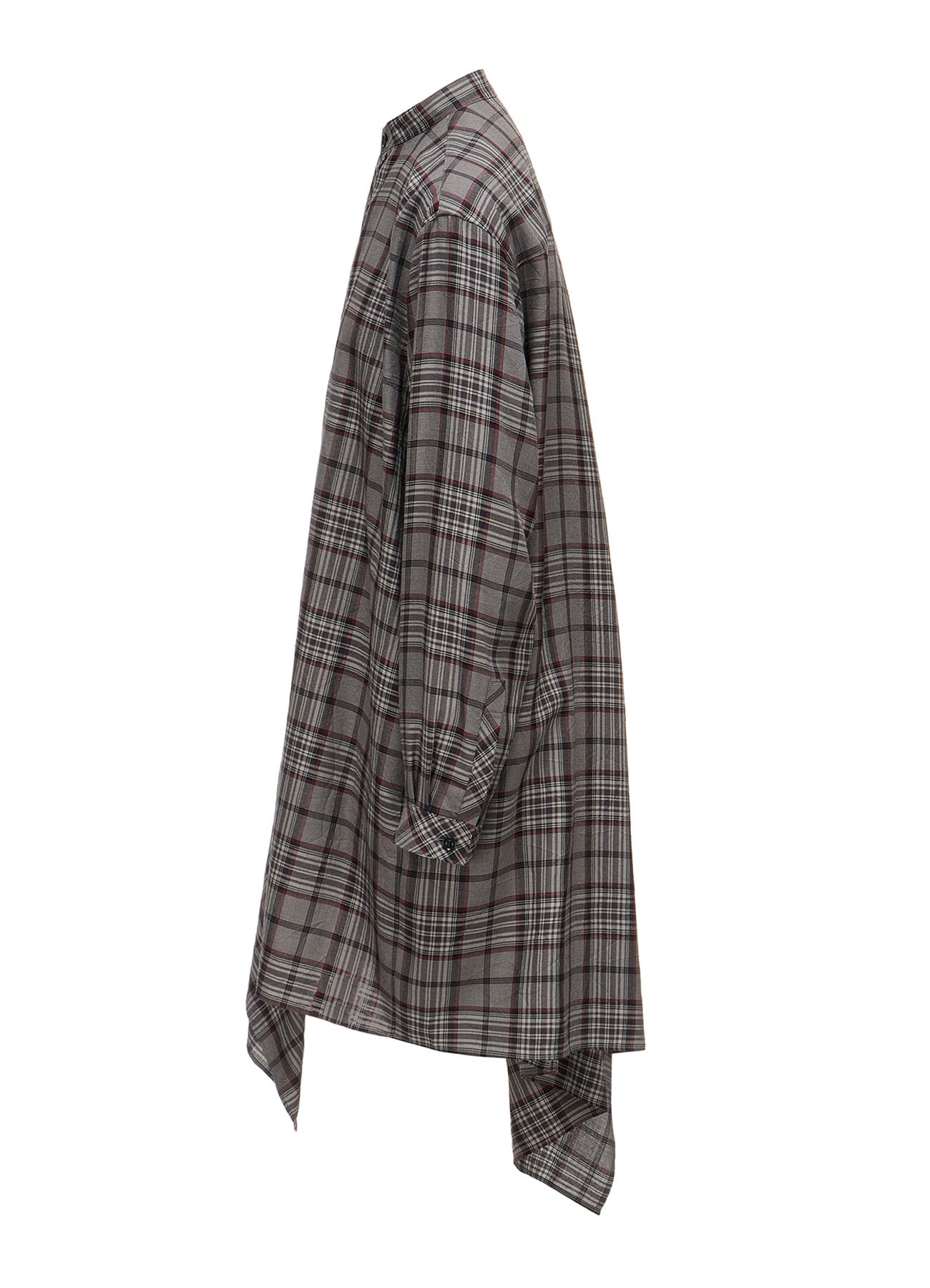 PLAID WASHER STAND COLLAR ASYMMETRIC BLOUSE