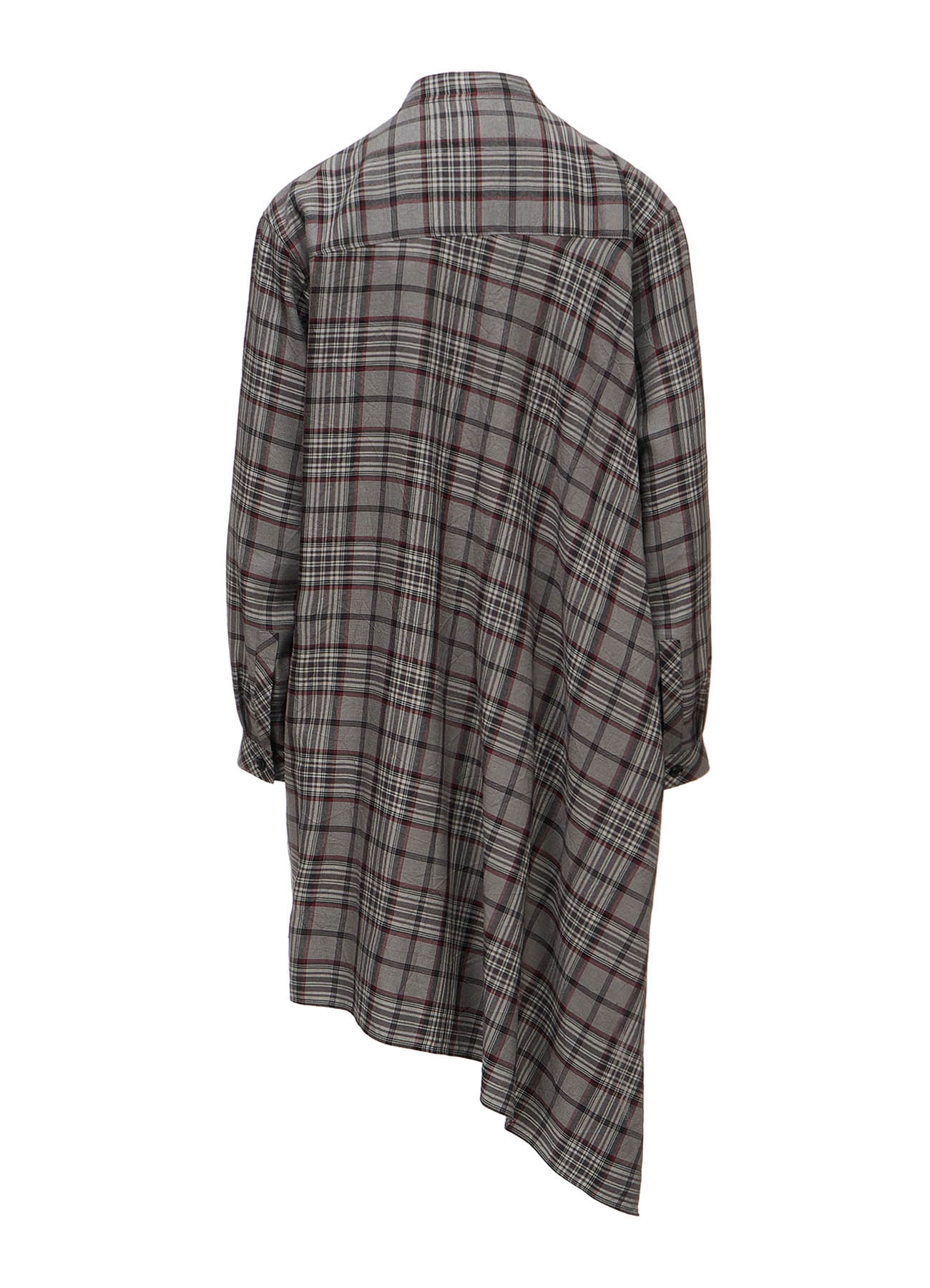 PLAID WASHER STAND COLLAR ASYMMETRIC BLOUSE
