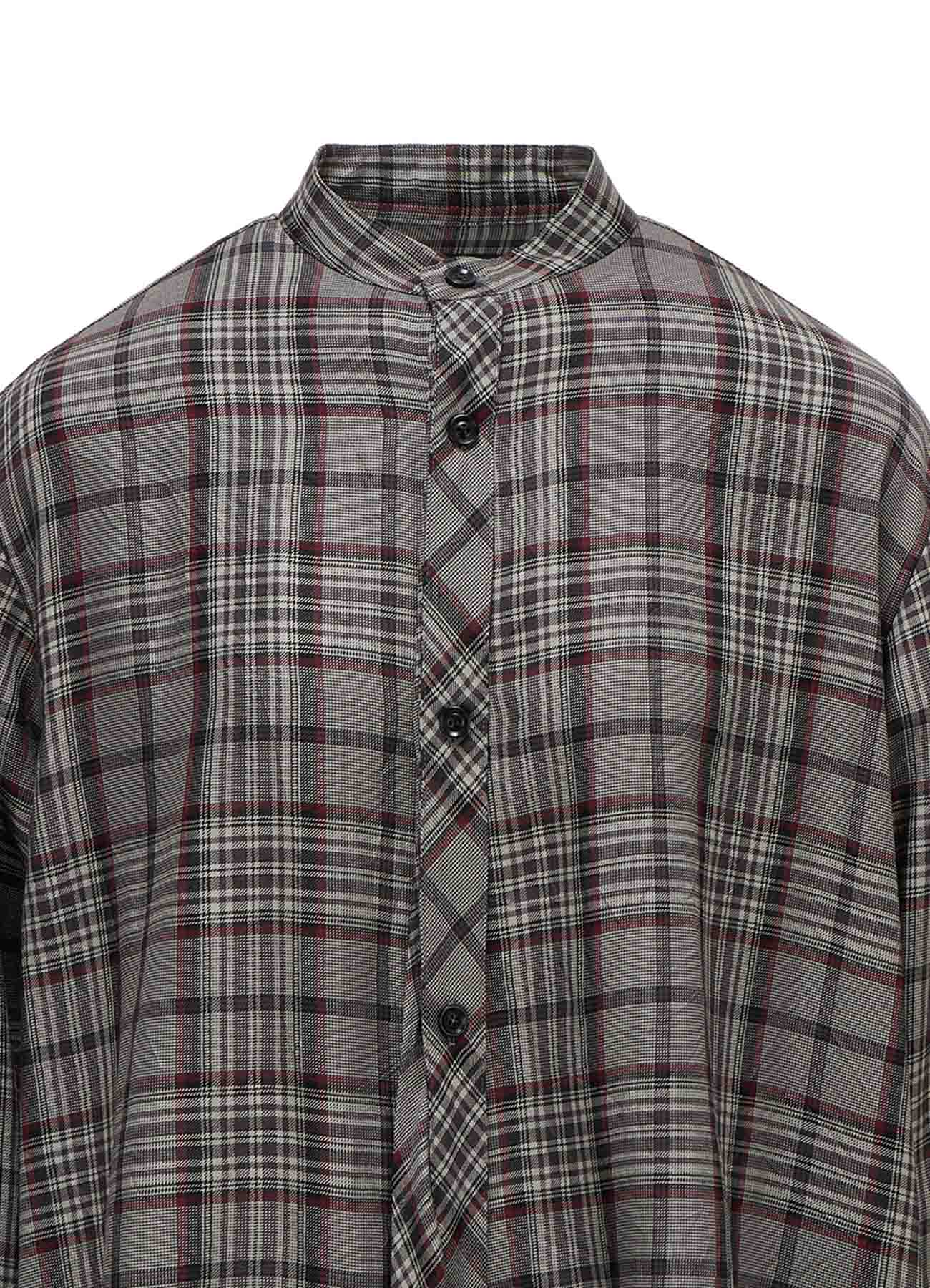 PLAID WASHER STAND COLLAR ASYMMETRIC BLOUSE