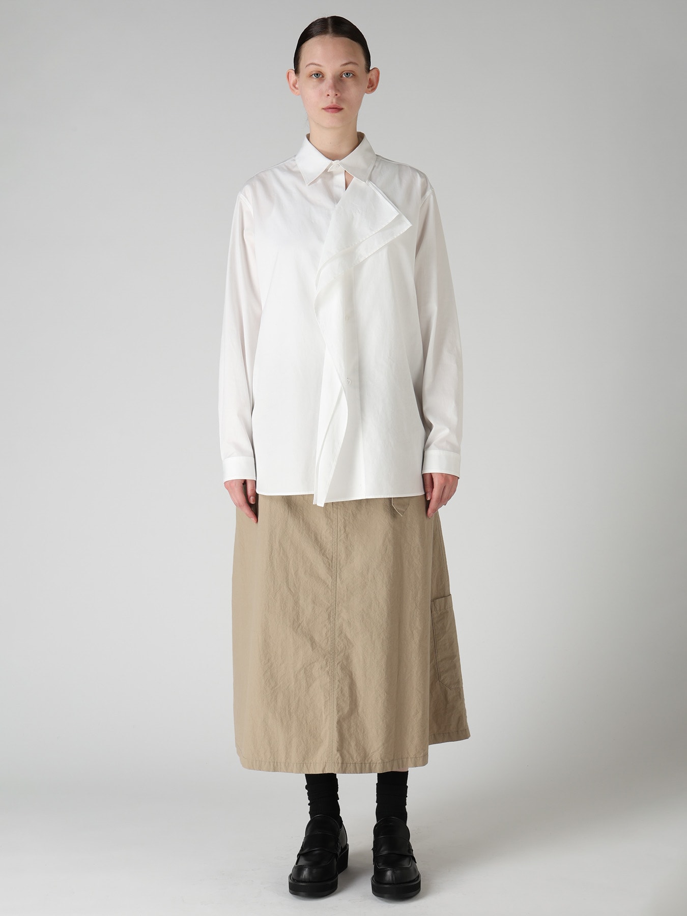 100/2 COTTON BROAD DOUBLE-FRONT GATHERED BLOUSE