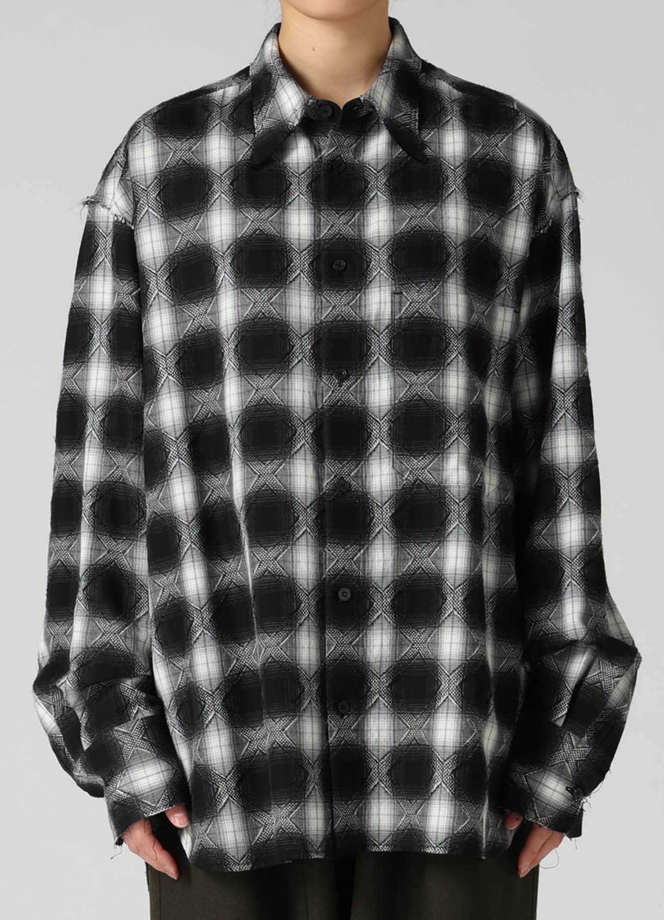 PLAID JACQUARD STAND COLLAR SHIRT