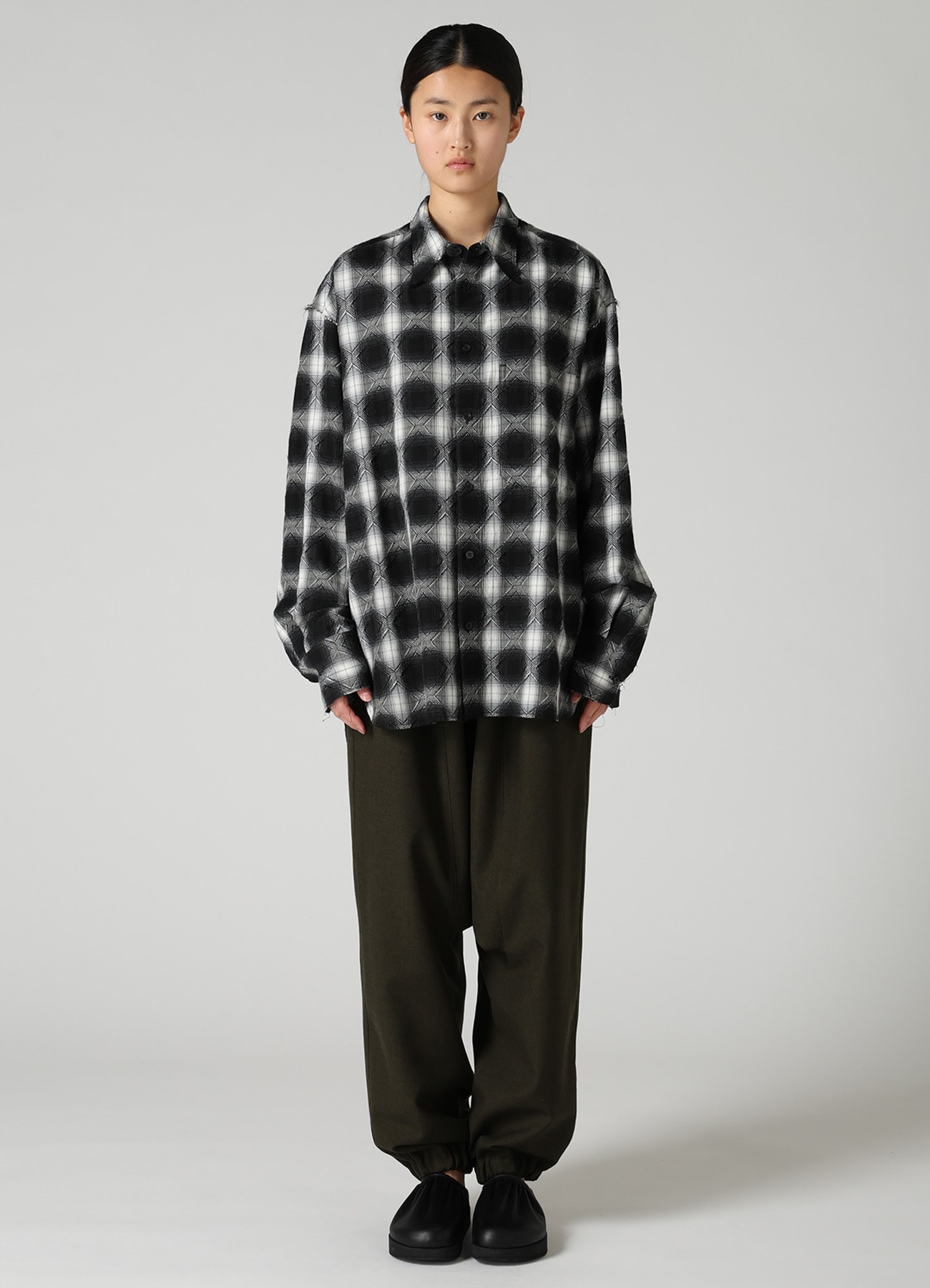 PLAID JACQUARD STAND COLLAR SHIRT