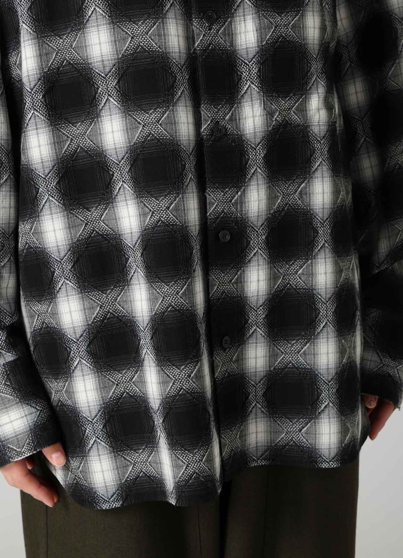PLAID JACQUARD STAND COLLAR SHIRT