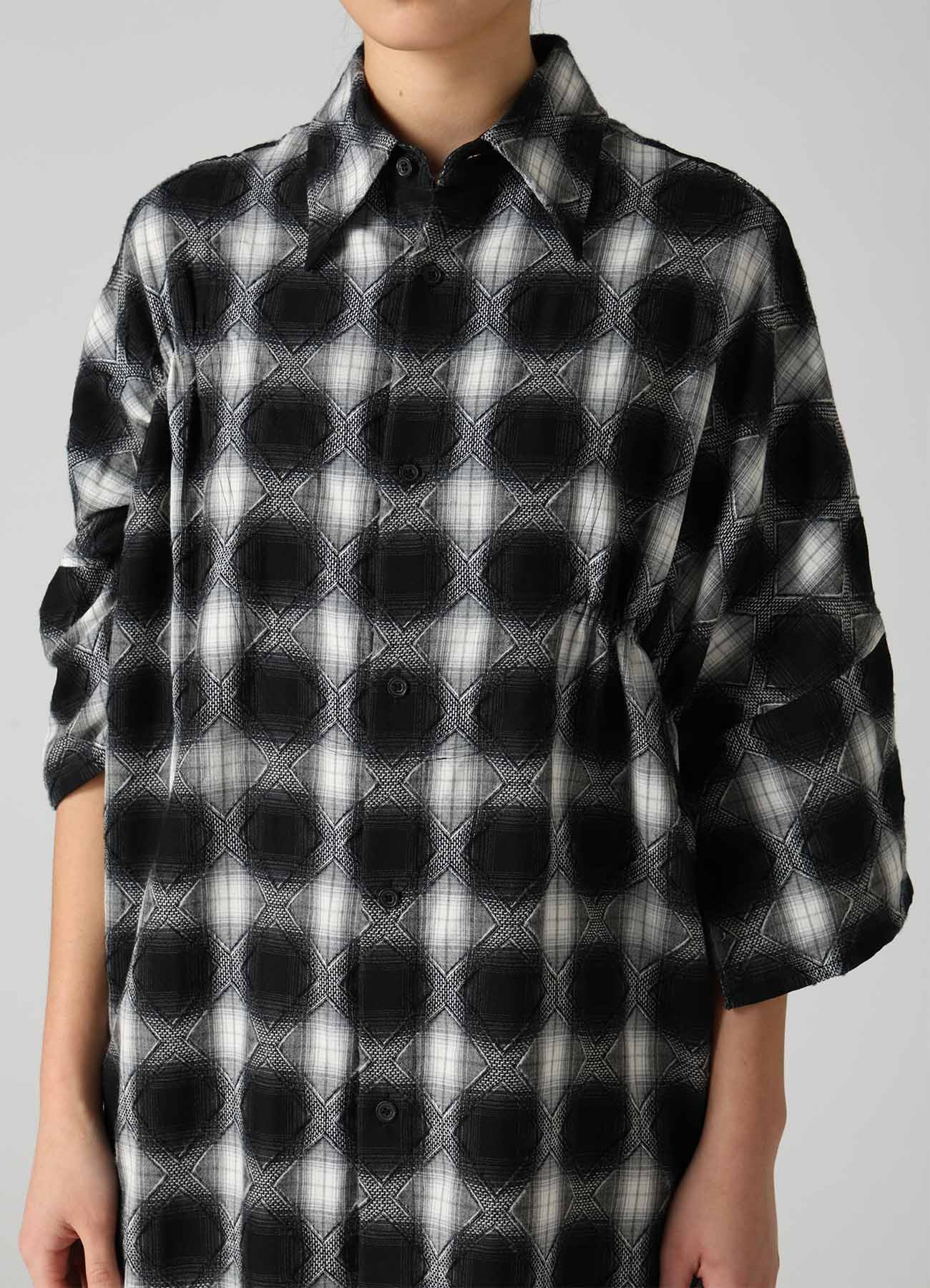 PLAID JACQUARD GATHERED OVERSIZED BLOUSE