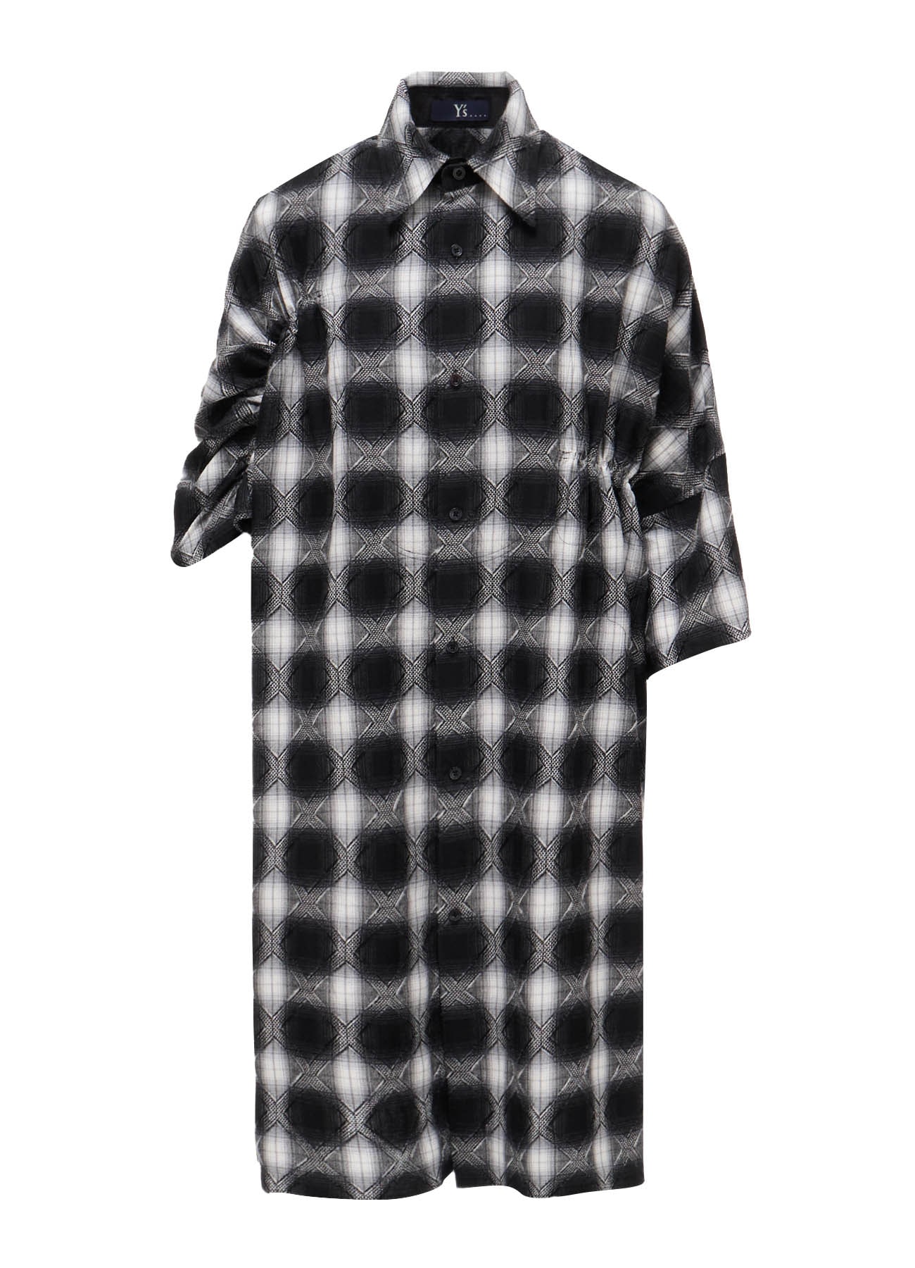 PLAID JACQUARD GATHERED OVERSIZED BLOUSE