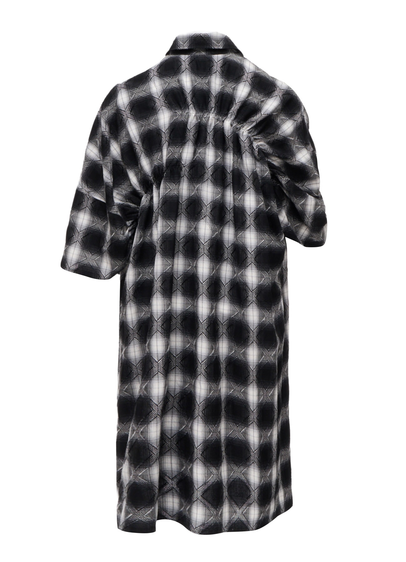 PLAID JACQUARD GATHERED OVERSIZED BLOUSE