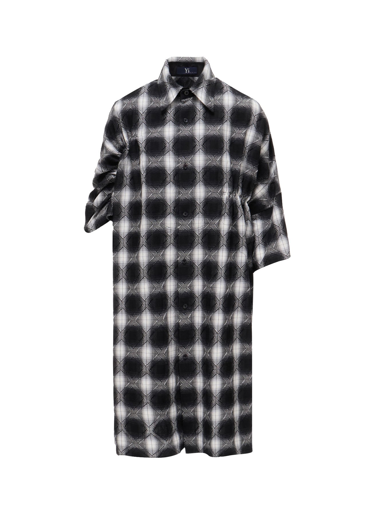 PLAID JACQUARD GATHERED OVERSIZED BLOUSE