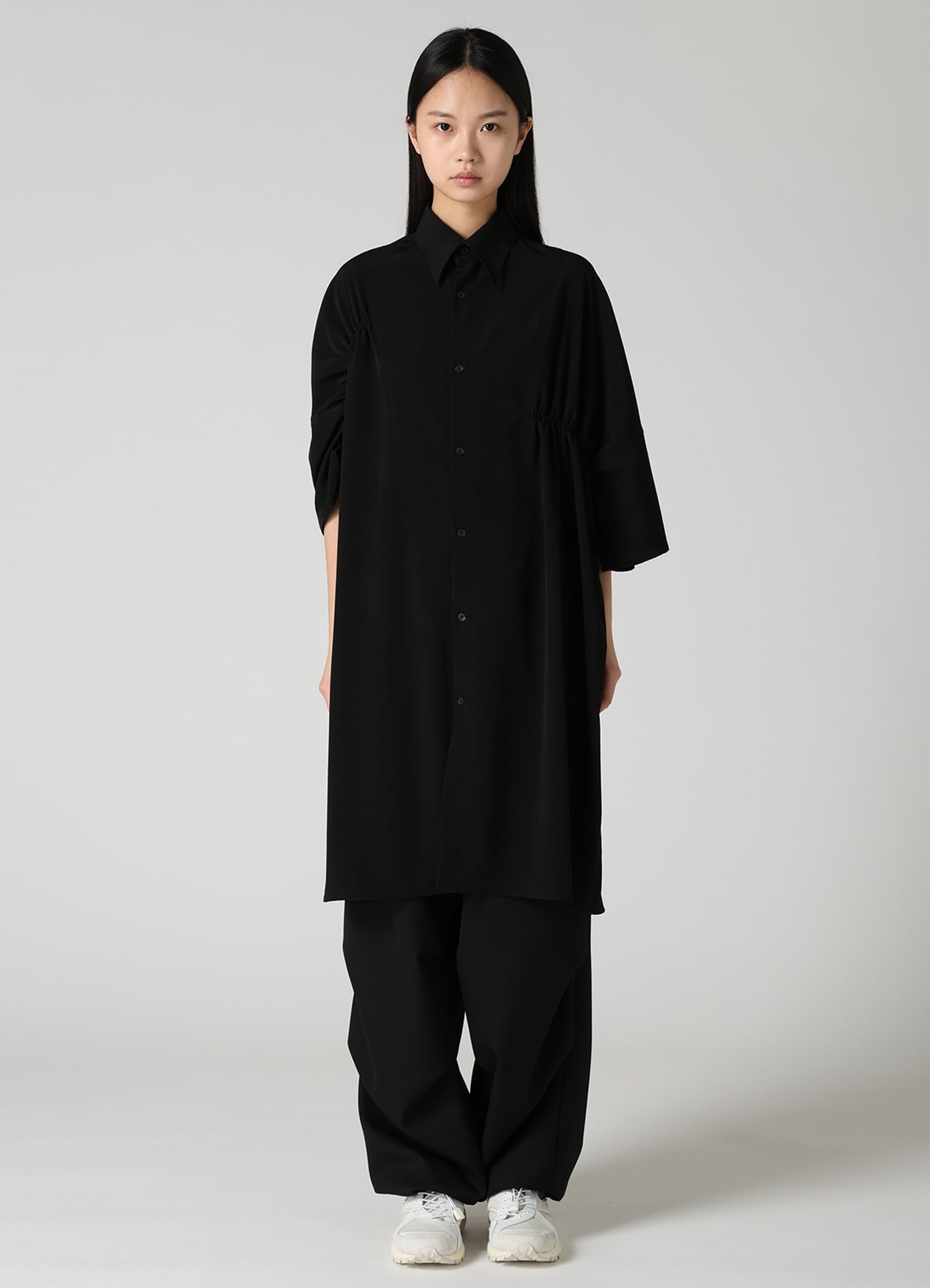 TA/PE SUPER VIYON TUSSER GATHERED OVERSIZED BLOUSE