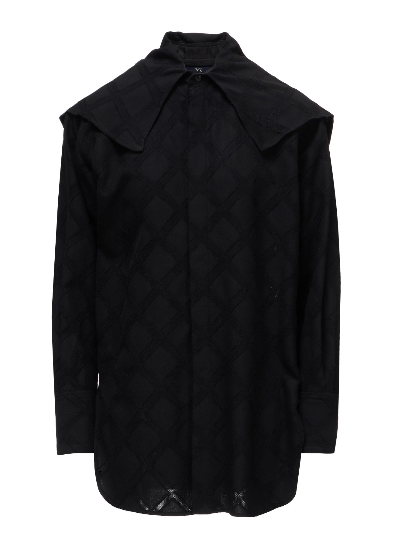 PLAID JACQUARD LARGE COLLAR BLOUSE