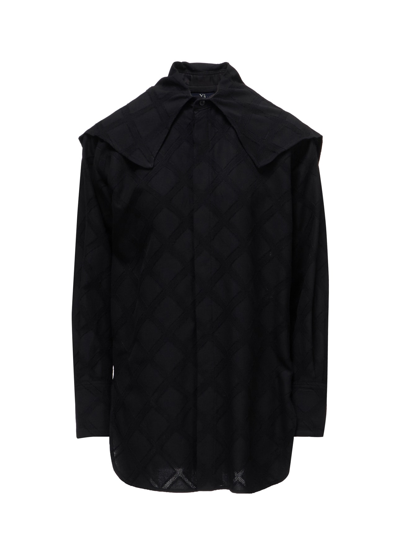 PLAID JACQUARD LARGE COLLAR BLOUSE
