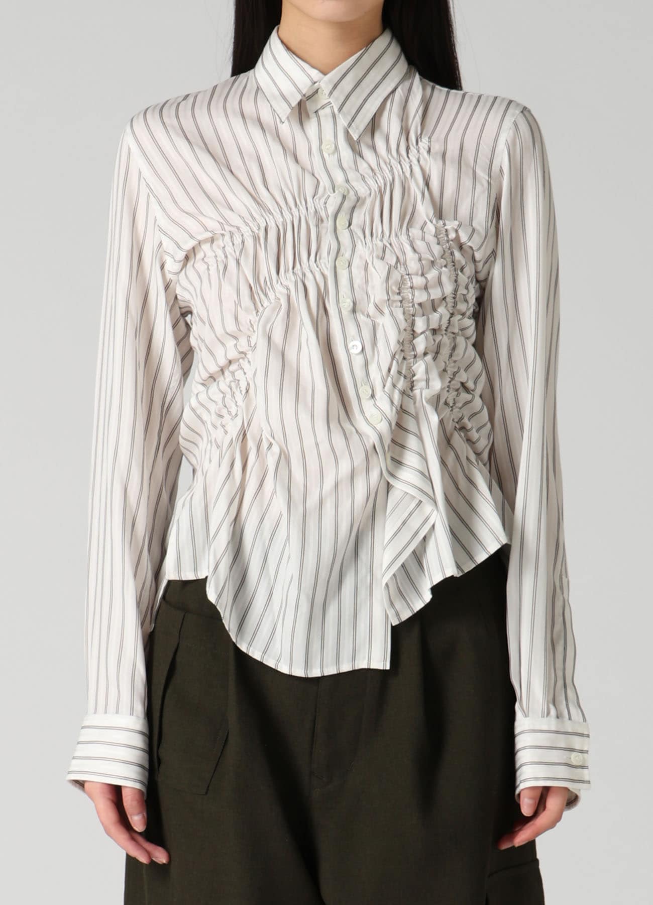 CUPRA STRIPE RANDOM GATHERED BLOUSE