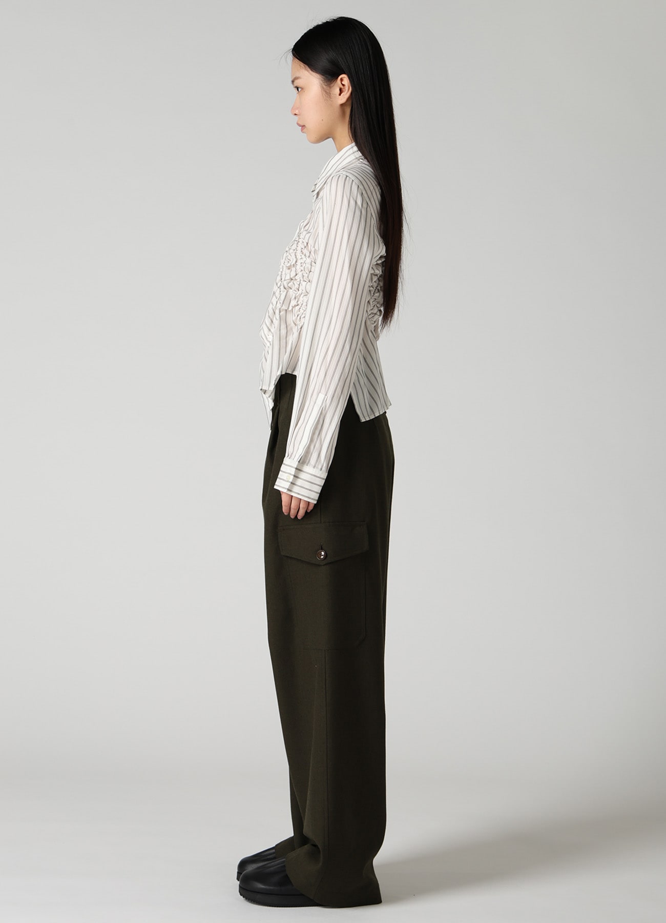 CUPRA STRIPE RANDOM GATHERED BLOUSE