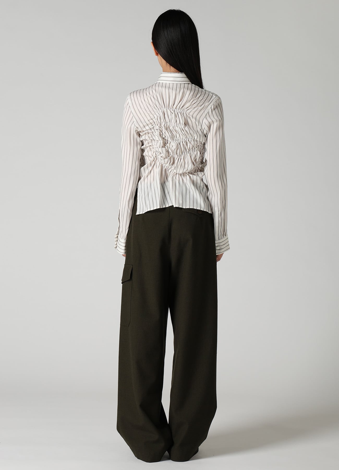 CUPRA STRIPE RANDOM GATHERED BLOUSE