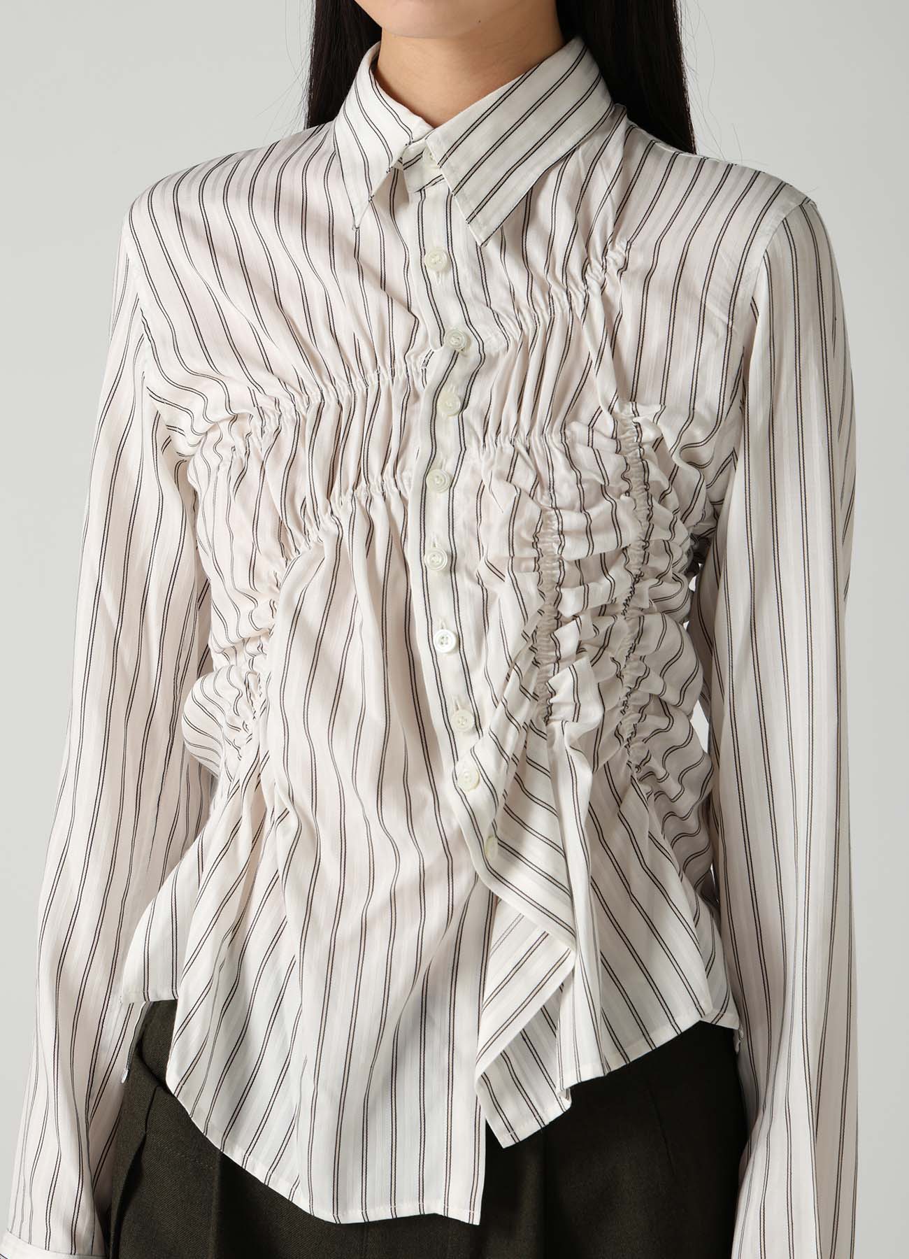CUPRA STRIPE RANDOM GATHERED BLOUSE